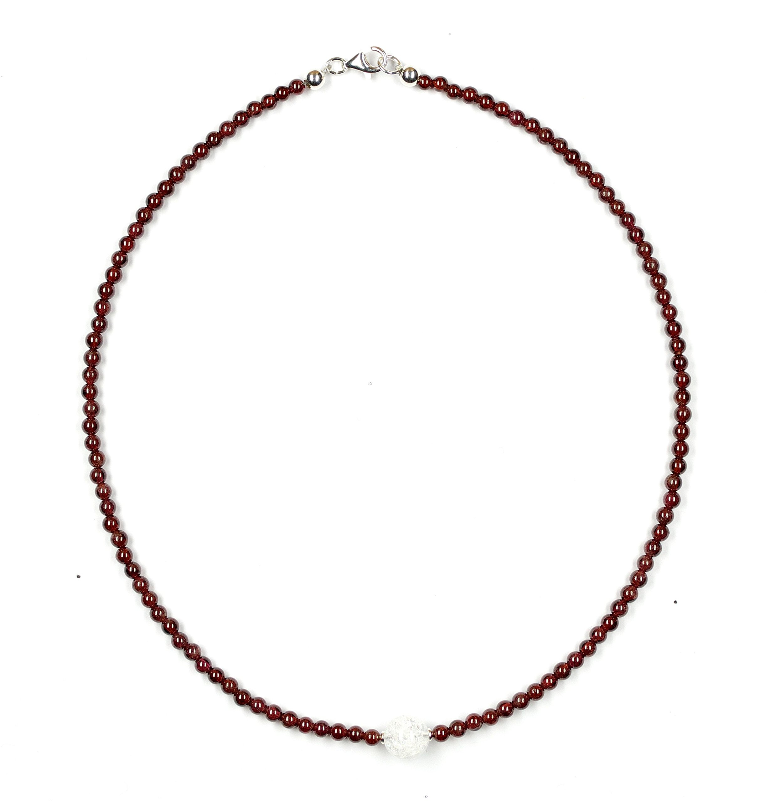 Granat Halskette mit Bergkristall Kugel Verschluss 925er Sterling-Silber