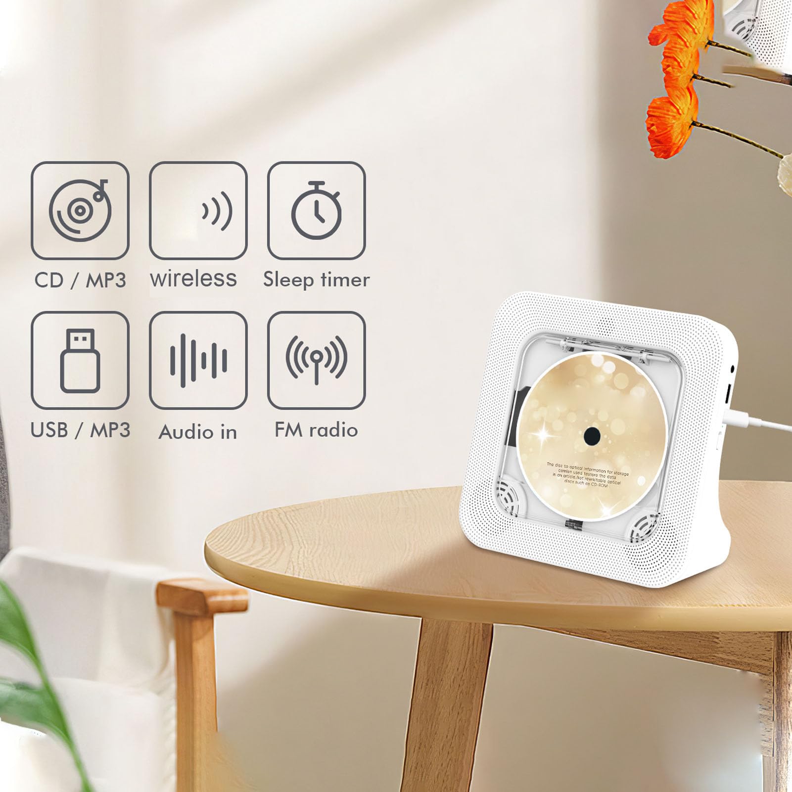 Fockety Lettore CD Portatile, Lettore Musicale CD Desktop con Telecomando e Display LED per Uso Domestico con 5.3 e Supporto di Formati Multipli