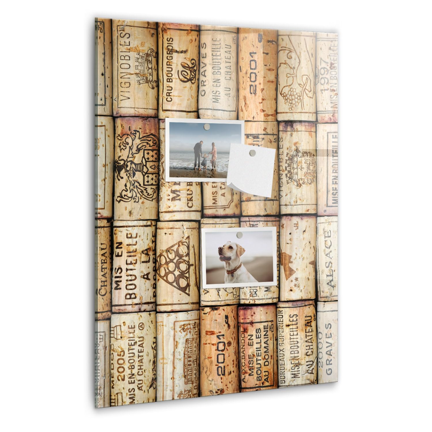 Tablero magnético de vidrio vertical | Incluye imanes fuertes | Perfecto para notas, fotos y planificación diaria | Diseño moderno - 40x60cm - Corchos de vino