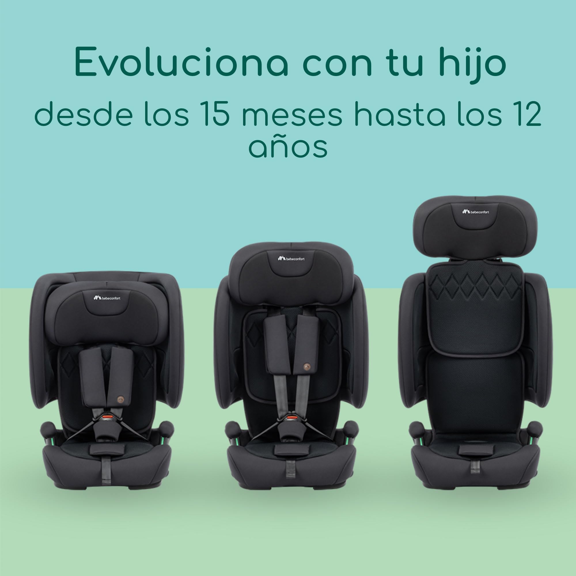Bebeconfort Ever & Go i-Size, Silla Coche Evolutiva, 15 meses-12 años, 76-150 cm, Silla Coche Plegable de Viaje ISOFIX, Compacta y Ligera (5kg), 15 Posiciones Reposacabezas, Full Black
