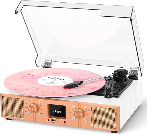 Reproductor de discos de vinilo, reproductor de discos Bluetooth con grabación USB y altavoces integrados, tocadiscos de 3 velocidades, reproductor