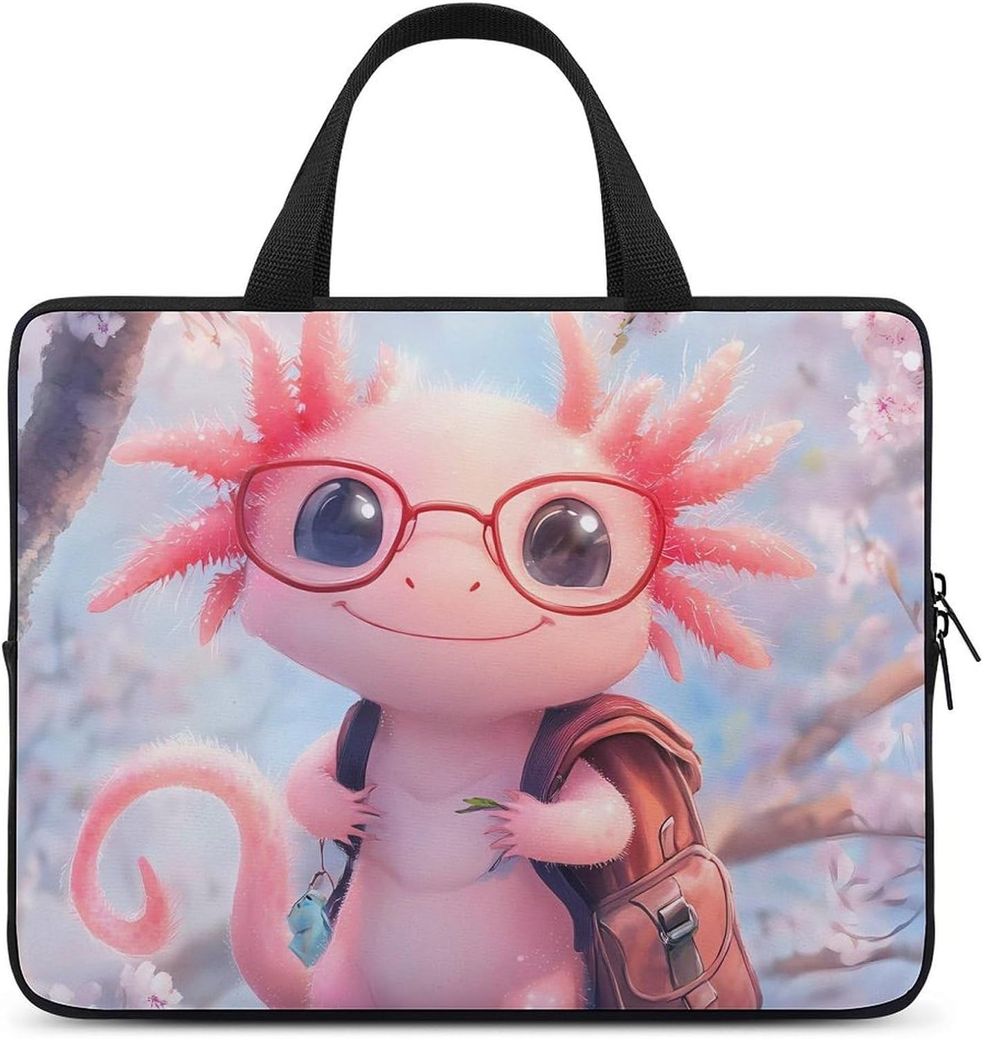 Cute Axolotl Cherry Flower Laptop Bag Lightweight Computer Bag Carrying Case for Work Business