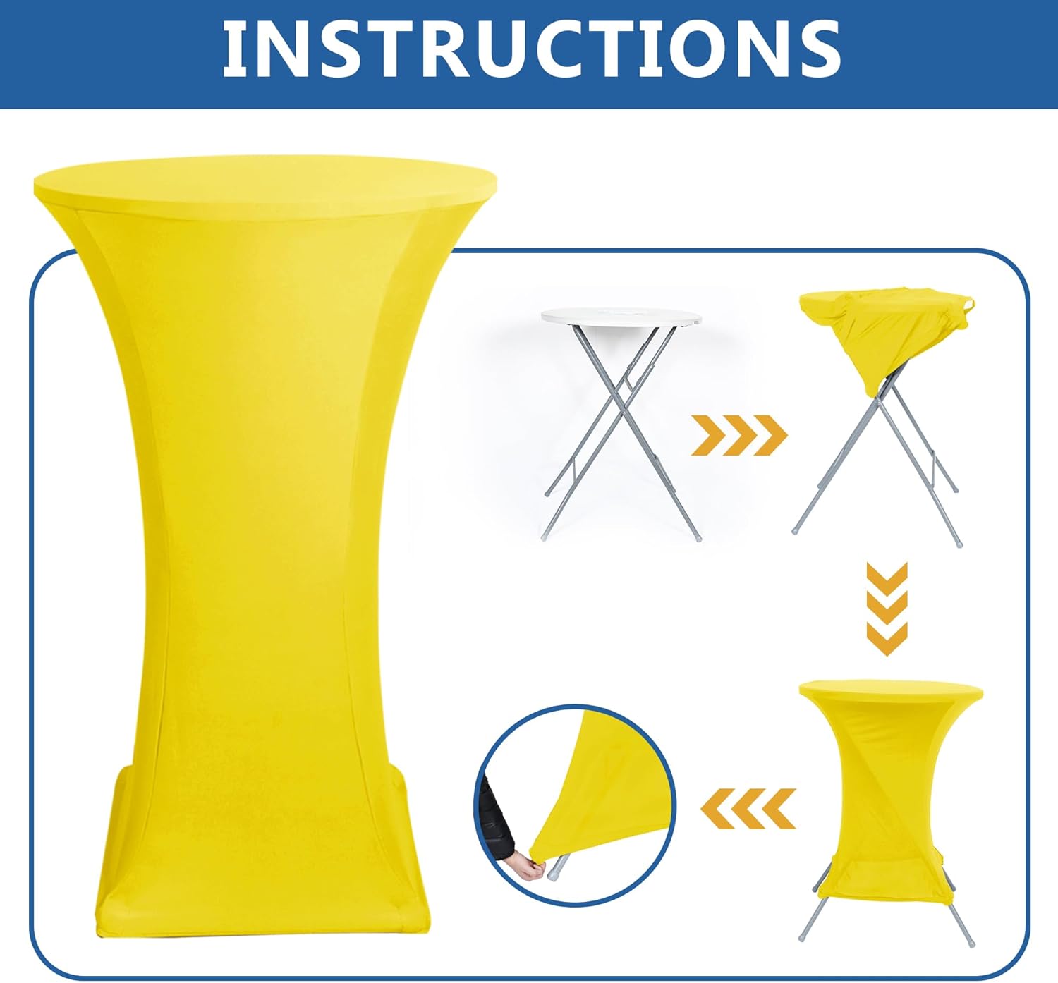 Cocktail Table Covers-Spandex Round High Top Table Cloths 6 Pack 32x43 Inch-Yellow Stretch Fitted Bar Tall Tablecloth for Pub Bistro Highboy Event Banquet Height Folding Satnding Tables