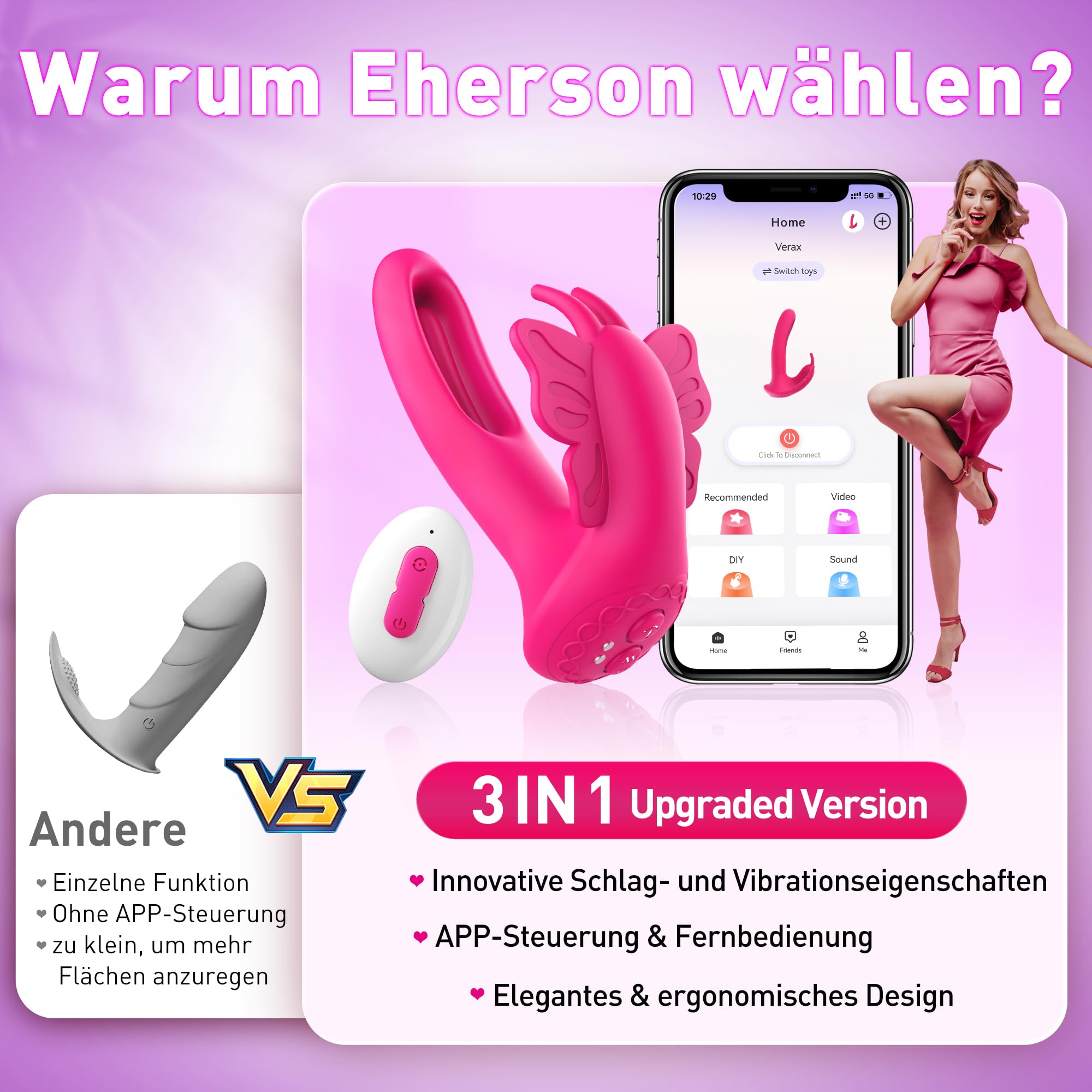 Vibratoreper Donna Professionale Design Cavo, Schiaffeggiare le dita Sex Toys Wireless Vibratori APP & Telecomando, Vibratore Stimolatore per Clitoride Sexytoysys Donna Coppia 9x9 Modalità