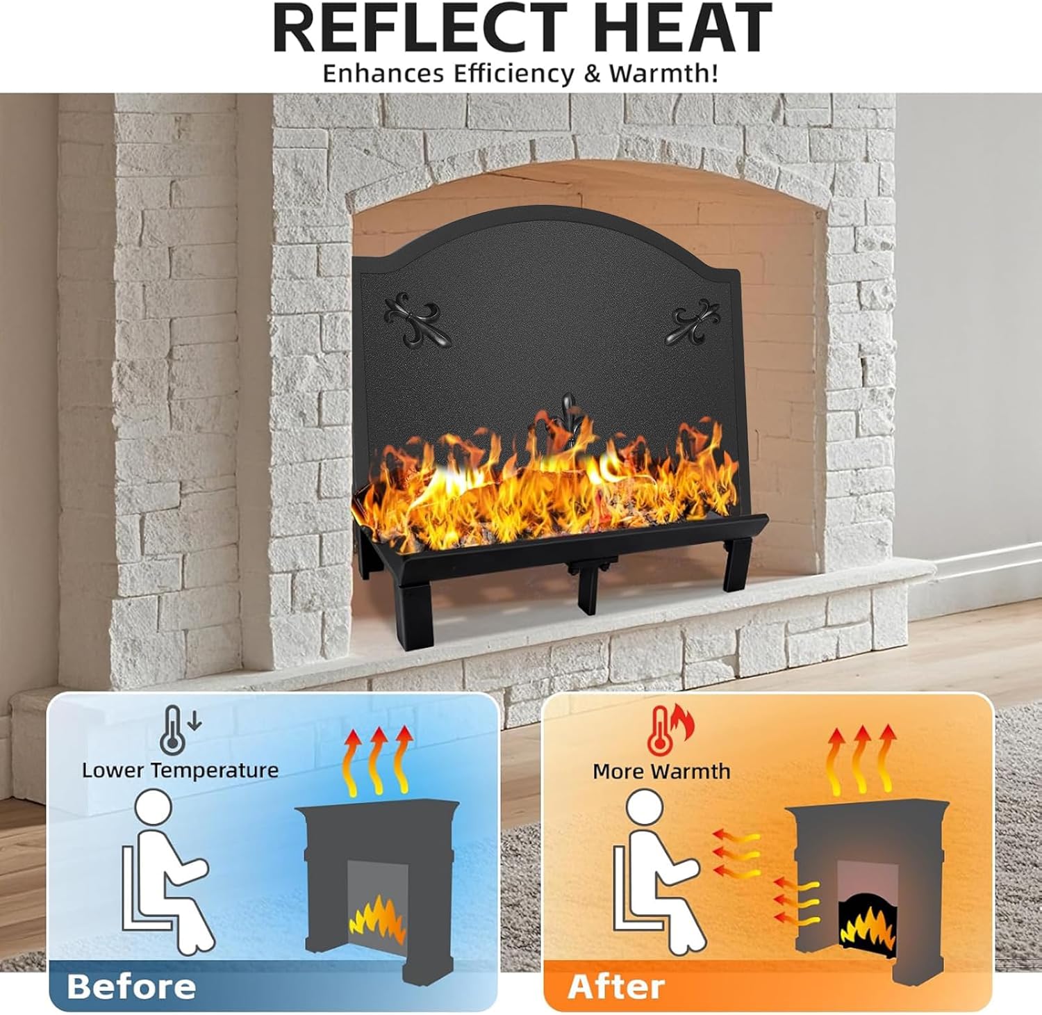 STBoo Firebacks for Fireplace 25 inch - Fireplace Back Plates with Feet | Fire Backs for Kitchen Backsplash Decorative Flower Design | Fireplace Heat Deflector Wall Protection