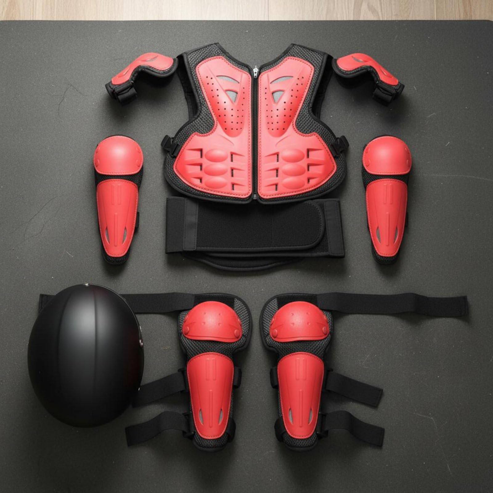 rockible 5 Pièces Enfant Protection Armure Lot Gilet Coudières Genouillères Coque Résistante PE Mousse Amortissante Doublure Souple Réglage Rapide Convient au , Orange