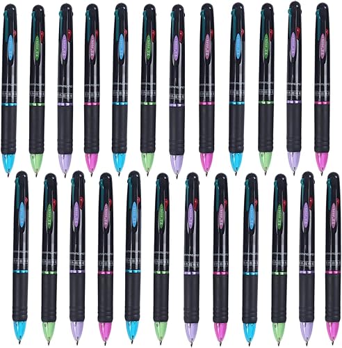 Bolígrafos retráctiles de colores multicolor, tinta de 4 colores (negro, azul, rojo, verde) en un bolígrafo, paquete de 24 (24 bolígrafos de
