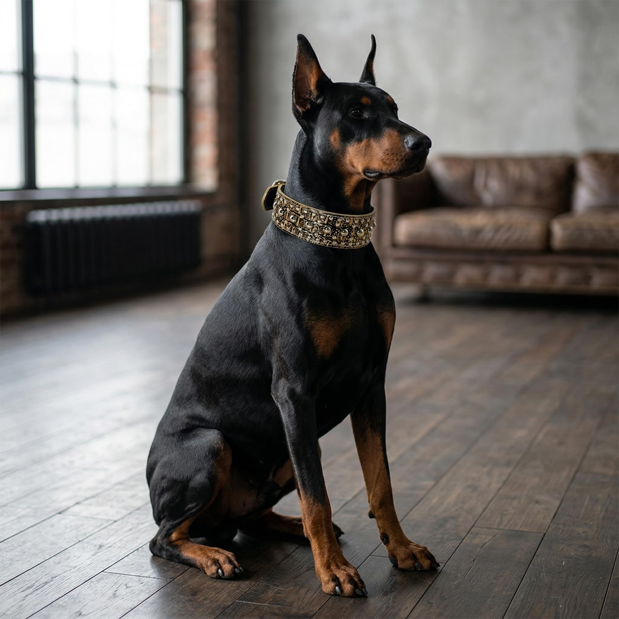 Amazon | Pimaodog スタッド付き犬の首輪、中型大型犬用レザー犬用首輪