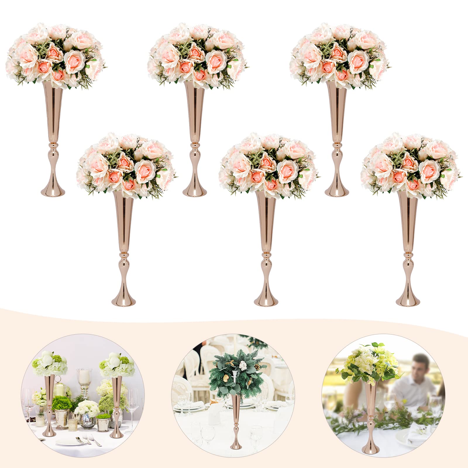Set di 6 vasi da tavolo in metallo dorato con finitura lucida, per feste di compleanno, feste di compleanno, soggiorno, decorazione
