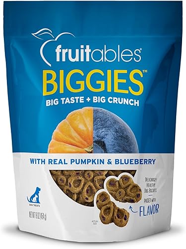 Fruitables Biggies Dog Biscuits - Galletas crujientes para perros hechas con calabaza - Golosinas saludables para perros empaquetadas con - Libre de