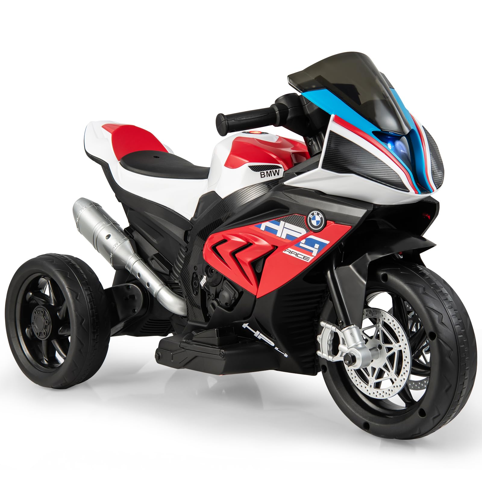 GOPLUS 6V BMW Kinder Elektromotorrad, Kindermotorrad mit Musik & Scheinwerfer für 3-8 Jahren, 3 km/h Kinderfahrzeug mit 3 Rädern & Fußpedal, Kinderdreirad bis 30 kg Belastbar (Rot)
