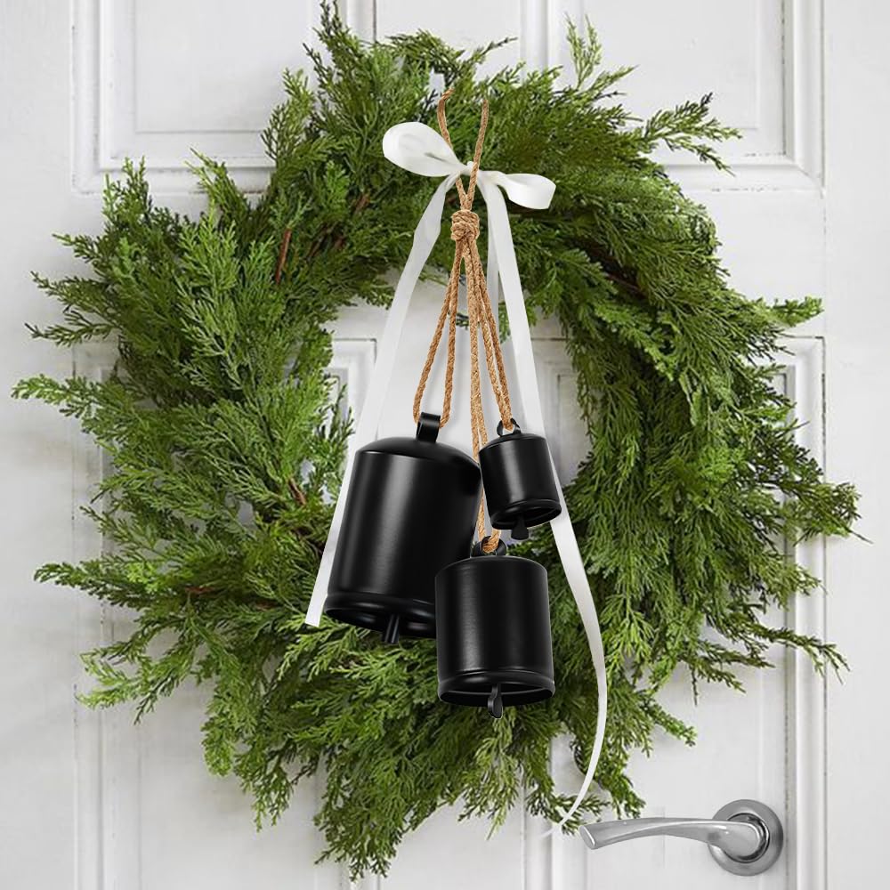 Set di 3 campane decorative da appendere, dallo stile moderno, chic, nere