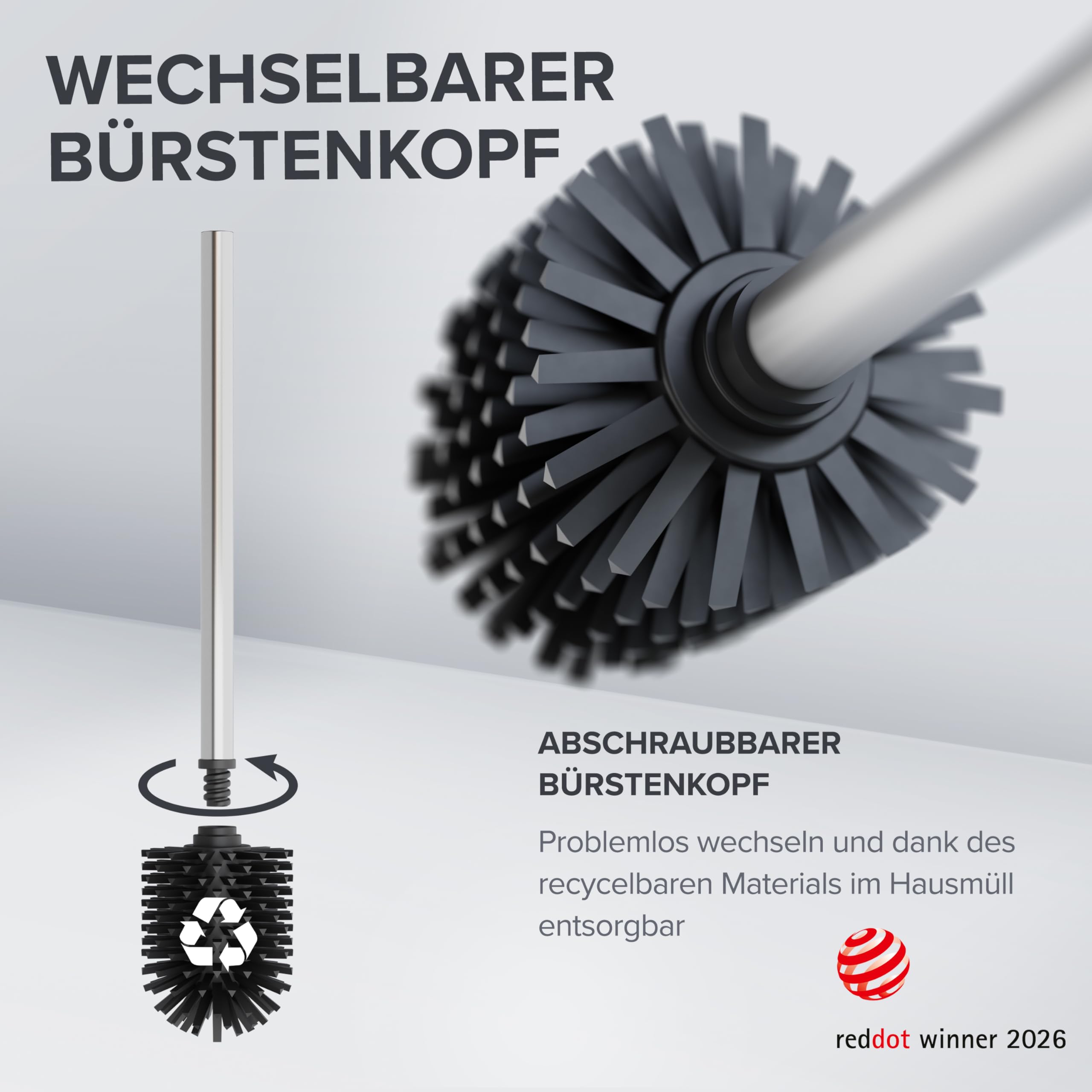 ovimar 4-in-1 Stand WC-Garnitur Tuapaat in Silber | WC Bürstengarnitur mit Silikonbürstenkopf, WC Rollenhalter, Ersatzrollenhalter und Smartphone Ablage | platzsparend | Badezimmer Organizer Edelstahl