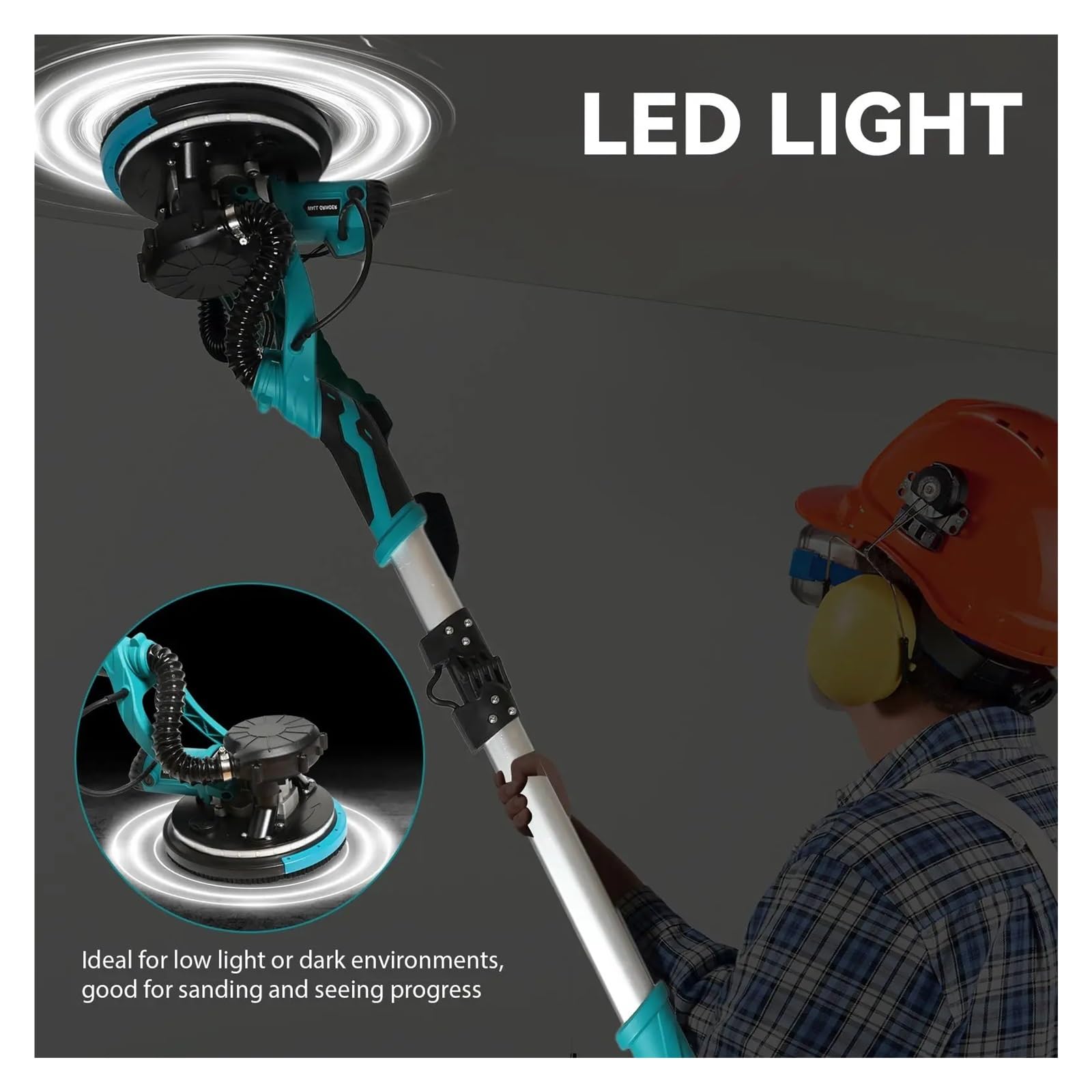 Lijadora Eléctrica For Paneles De Yeso 1250 W Con Aspiradora, Piso 800 A 1800 RPM Mango Extensible Plegable, Herramienta Pulido Abrasiva Motor Potente