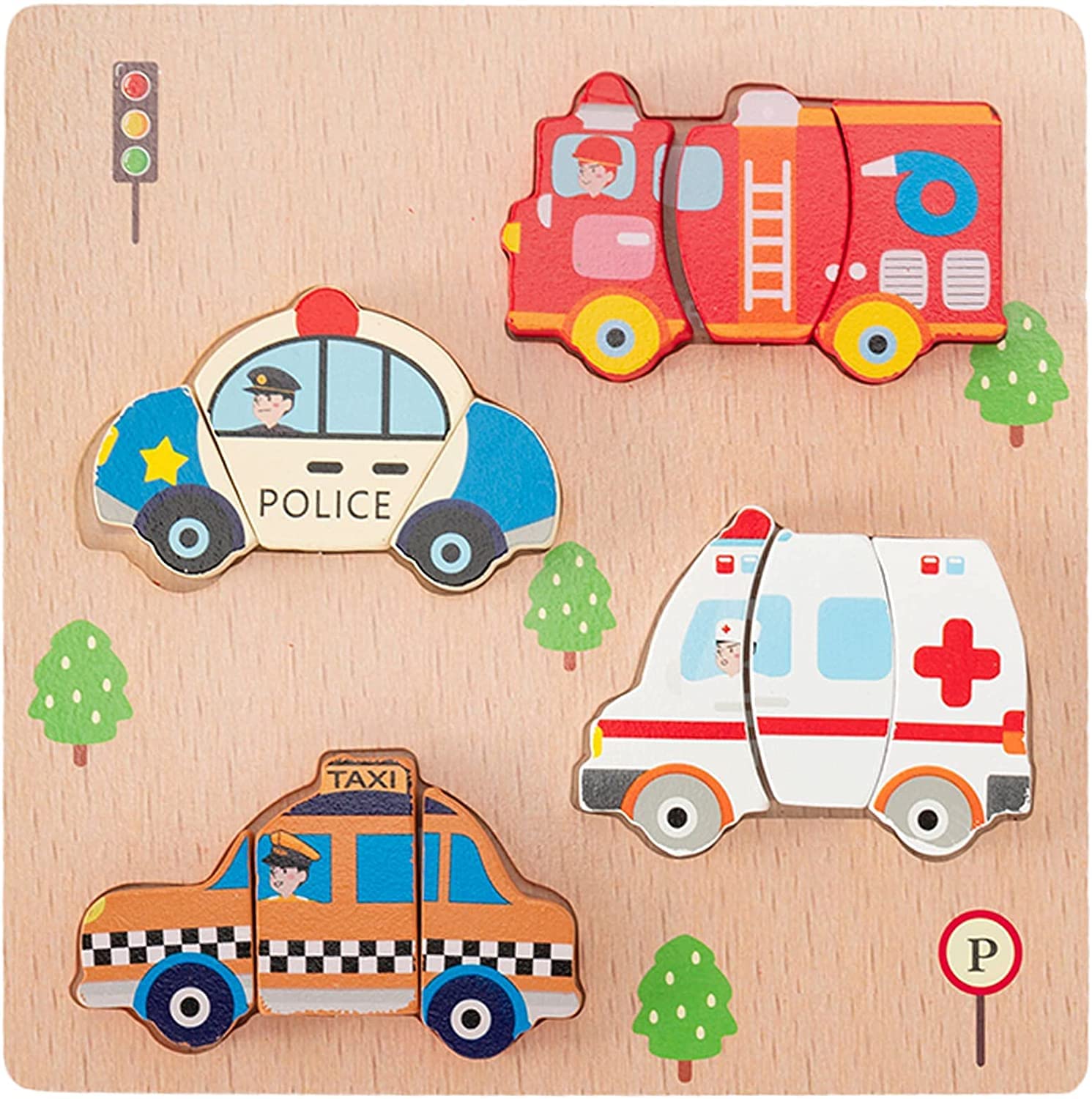 SYOSI Wooden Toddler Puzzles, Vehicle, Simple/Educational, 4 Sets of 4 Pieces Each, Ages 1-5