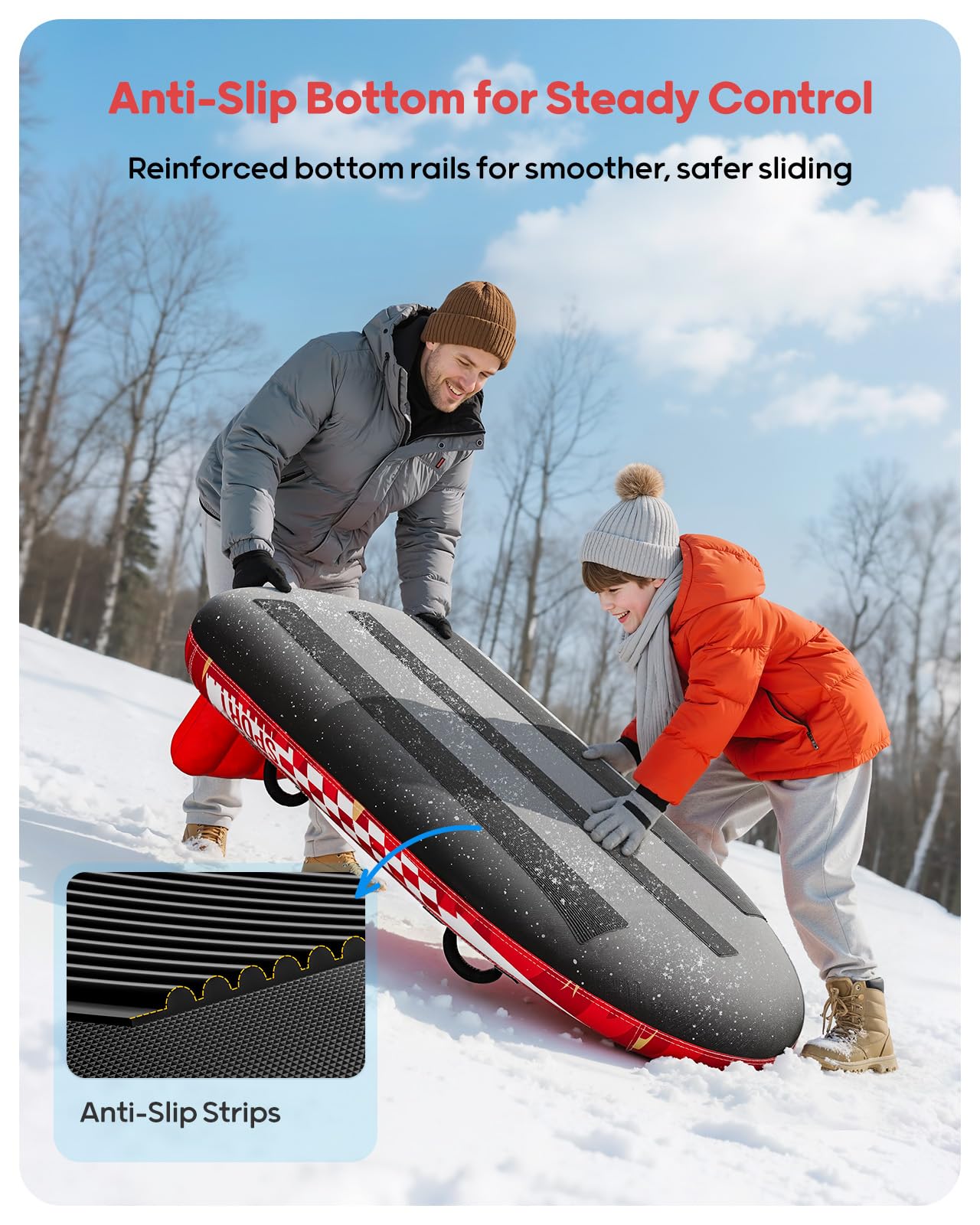 QPAU Trineo de nieve inflable para 2 personas con cubierta de lona, respaldo y asas reforzadas