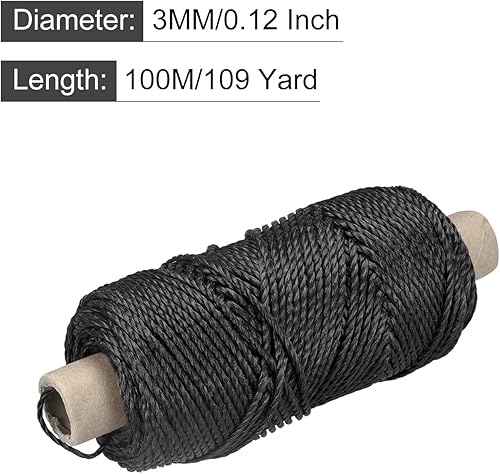 Miniatura 2 de MECCANIXITY Twisted Mason Line - Cuerda de nailon color negro de 0.118 in de diámetro para redes, paisajismo, mejoras para el hogar, proyectos de