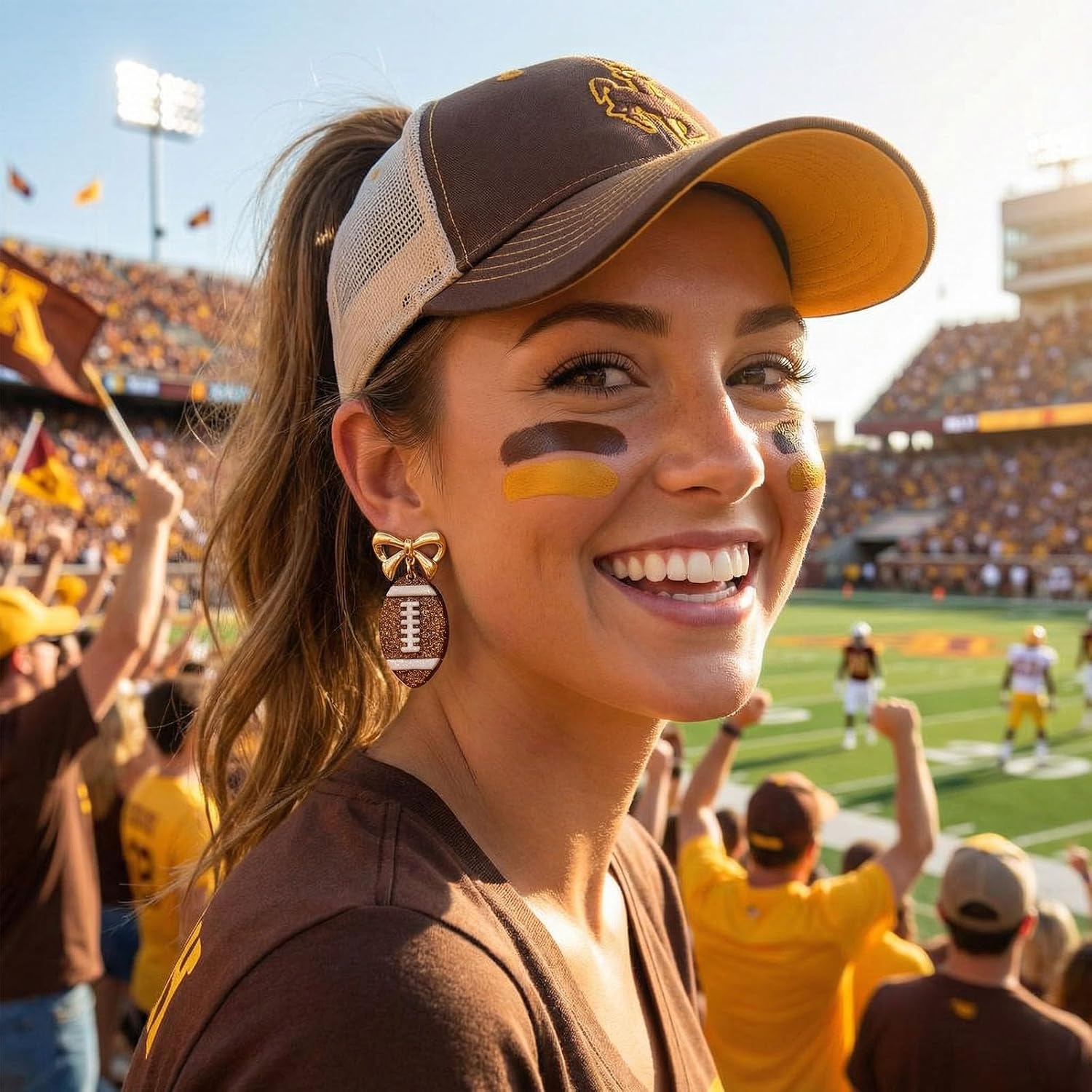 Football Earrings for Women Football Mom Shirt Accessories Acrylic Bow Cheer Dangle Earrings for Game Day Outfits for Women Team Sports Fan Jewelry Gifts