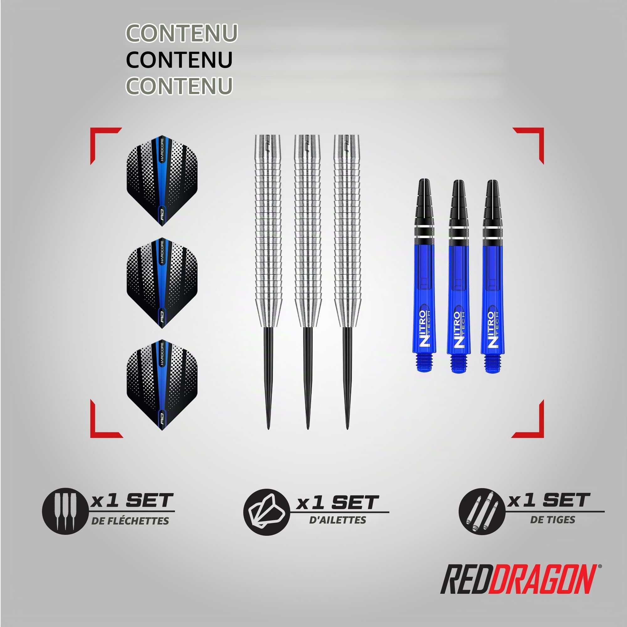 RED DRAGON Darts | Razor Edge Original 24g Pointe Acier | Set de Fléchettes en Tungstène | Set de Fléchettes Pointe Acier | Original, Black, Spectron, Extreme | Ailettes de Fléchette | 20g-33g