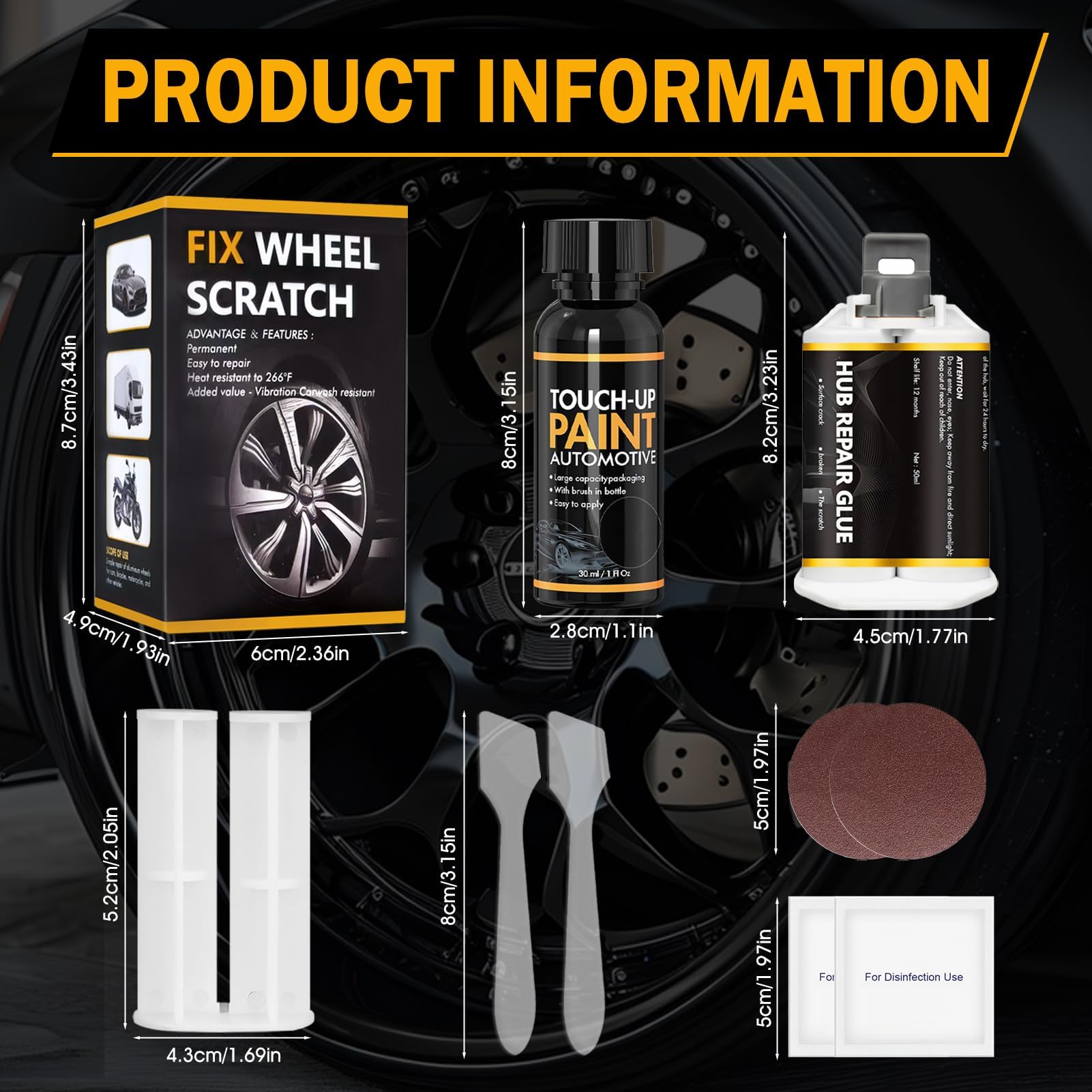 Kit Riparazione Cerchi in Lega, Vernice Cerchi in Lega, Vernice perCerchi in Lega, Abrasioni Ossidazioni Sulle Superfici dei Cerchi, Adatto per Auto, Biciclette Motociclette, Nero-02