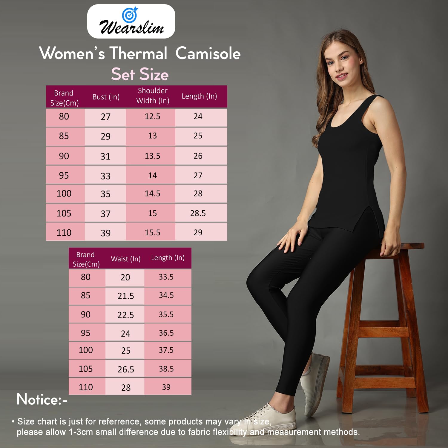 Wearslim® Women’s Cotton Thermal Underwear Set, Thermal Sleeveless Camisole and Pant Set, Round Neck Tank Tops & Bottom Soft Warmer - Zed Black (XL) - Image 5 thumbnail