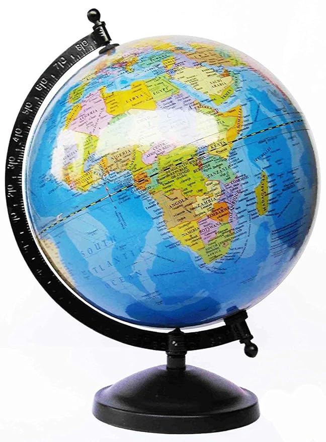 GeoKraft Educational Globe 10 Inch Height, 8 inch diameter Rotating World with Black Matte Finish Metal Arc and Base/World Globe/Ho,e Décor/Office Décor/Gift Item(Blue)