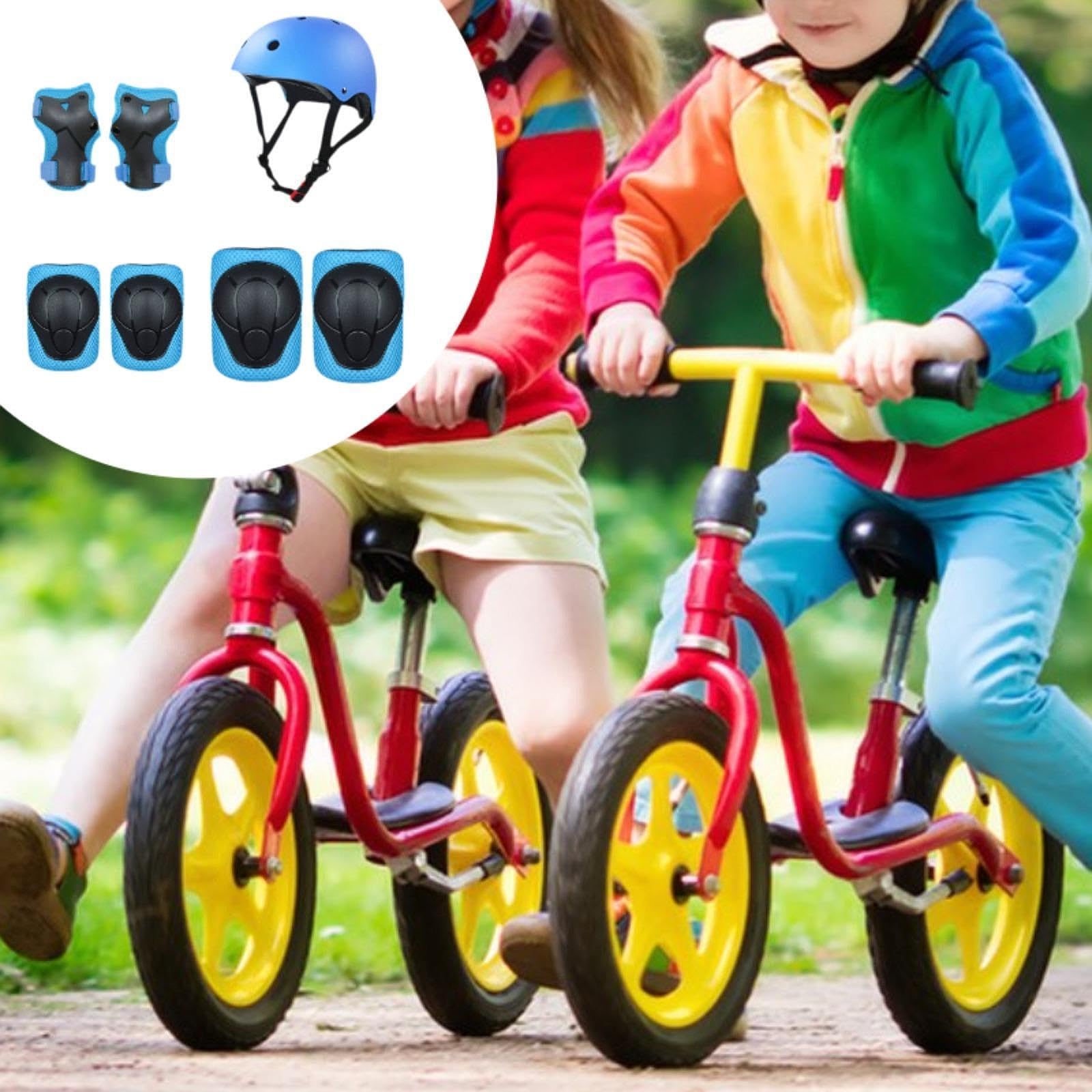 Conjunto de 7 Piezas de Casco de Bicicleta para Niños con Protección, Amortiguación de Impactos, Coderas Y Rodilleras para Ciclismo Y Deportes, Azul