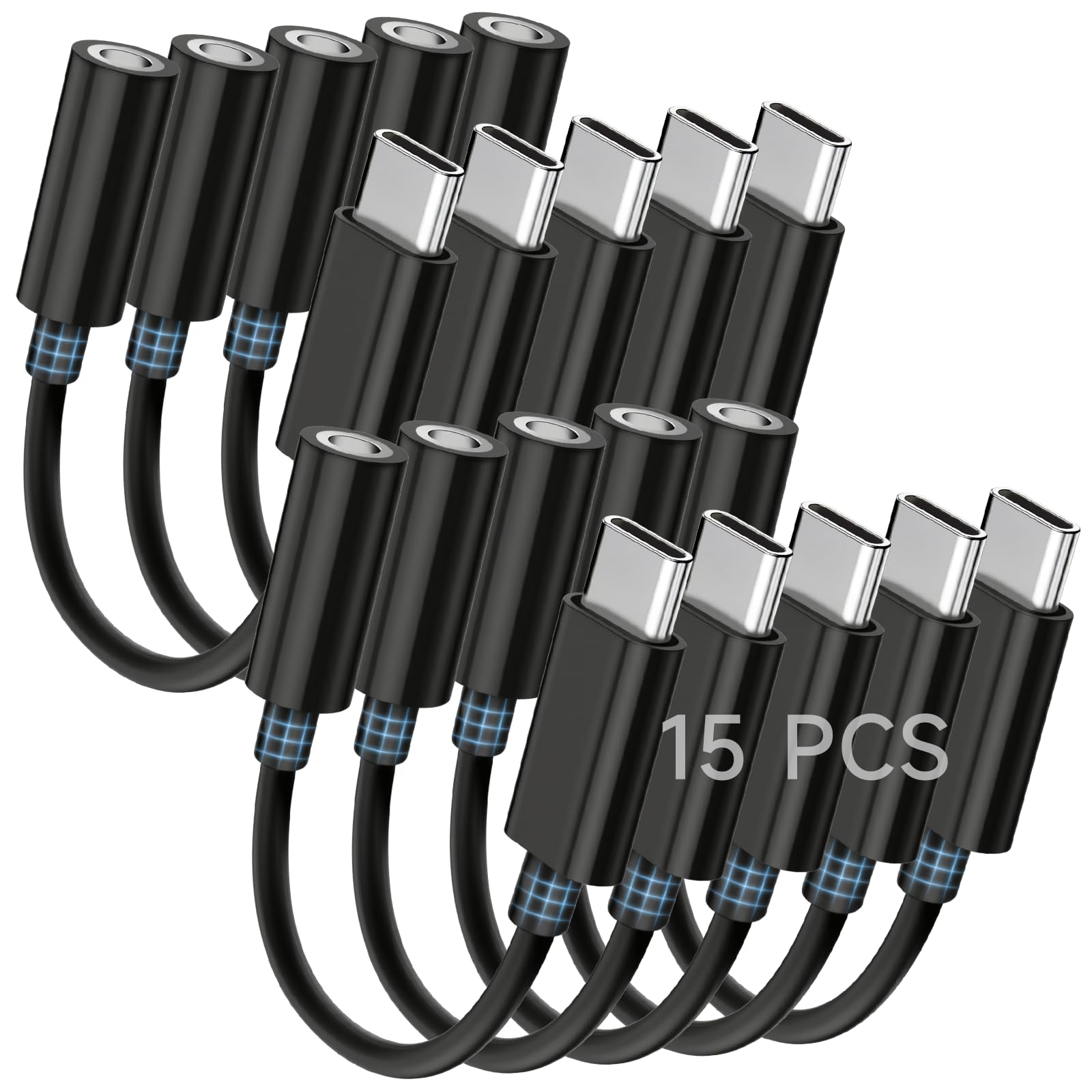 Seulliya USB C to 3.5mm Headphone Jack Adapter for iPhone 15/16 Pro/Max, Hi-Res Audio DAC Dongle, 3.5mm Aux Cord Converter for Samsung Galaxy, iPad, Car, USB-C Devices 15Pack Black
