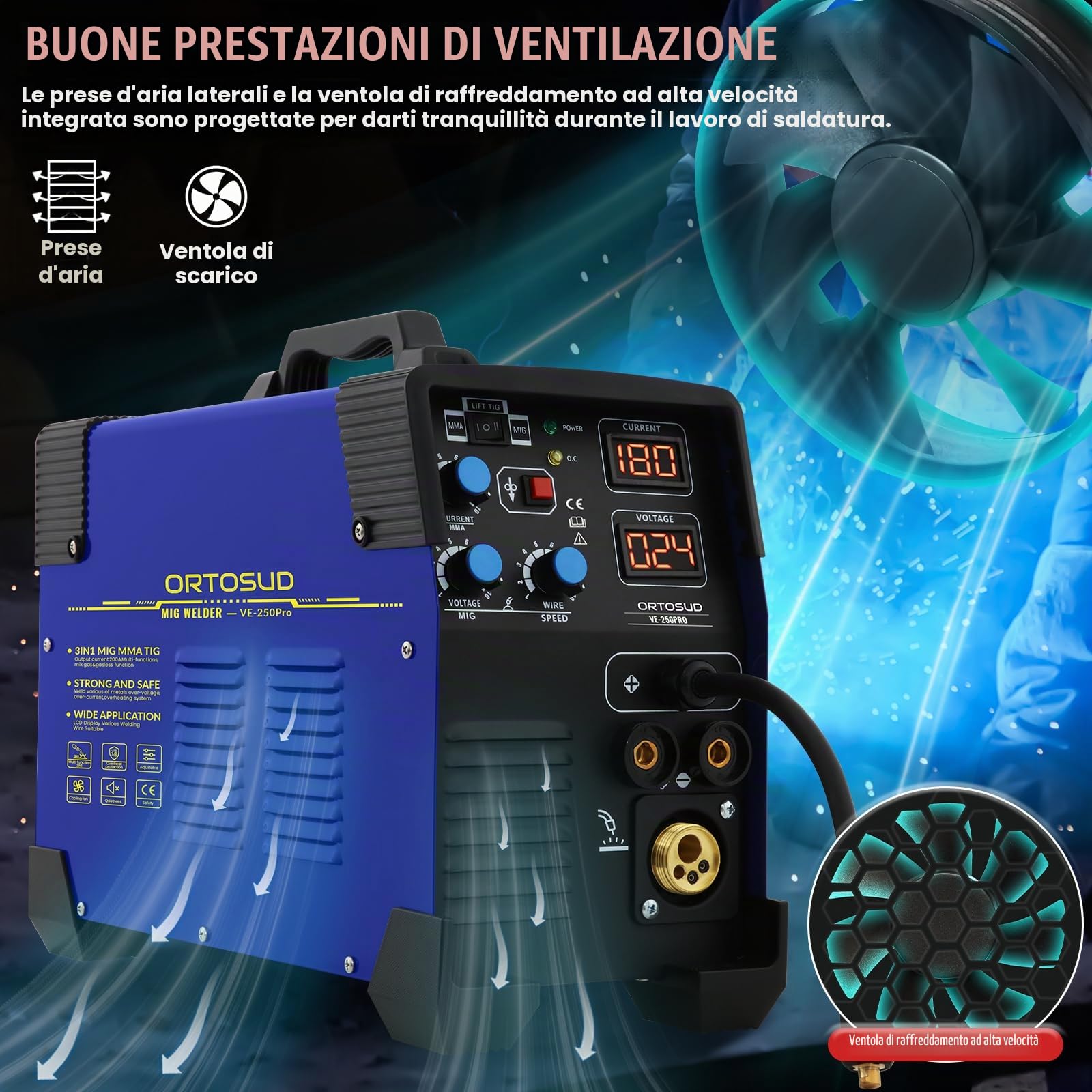 Macchina Saldatrice MIG Corrente Uscita 200 A,Saldatrice MIG Portatile, 3 in 1 con Gas no Senza Gas/Stick/Lift Tig/Saldatura a Punti Saldatrice di Filo Animato 0,8 mm Schermo LCD