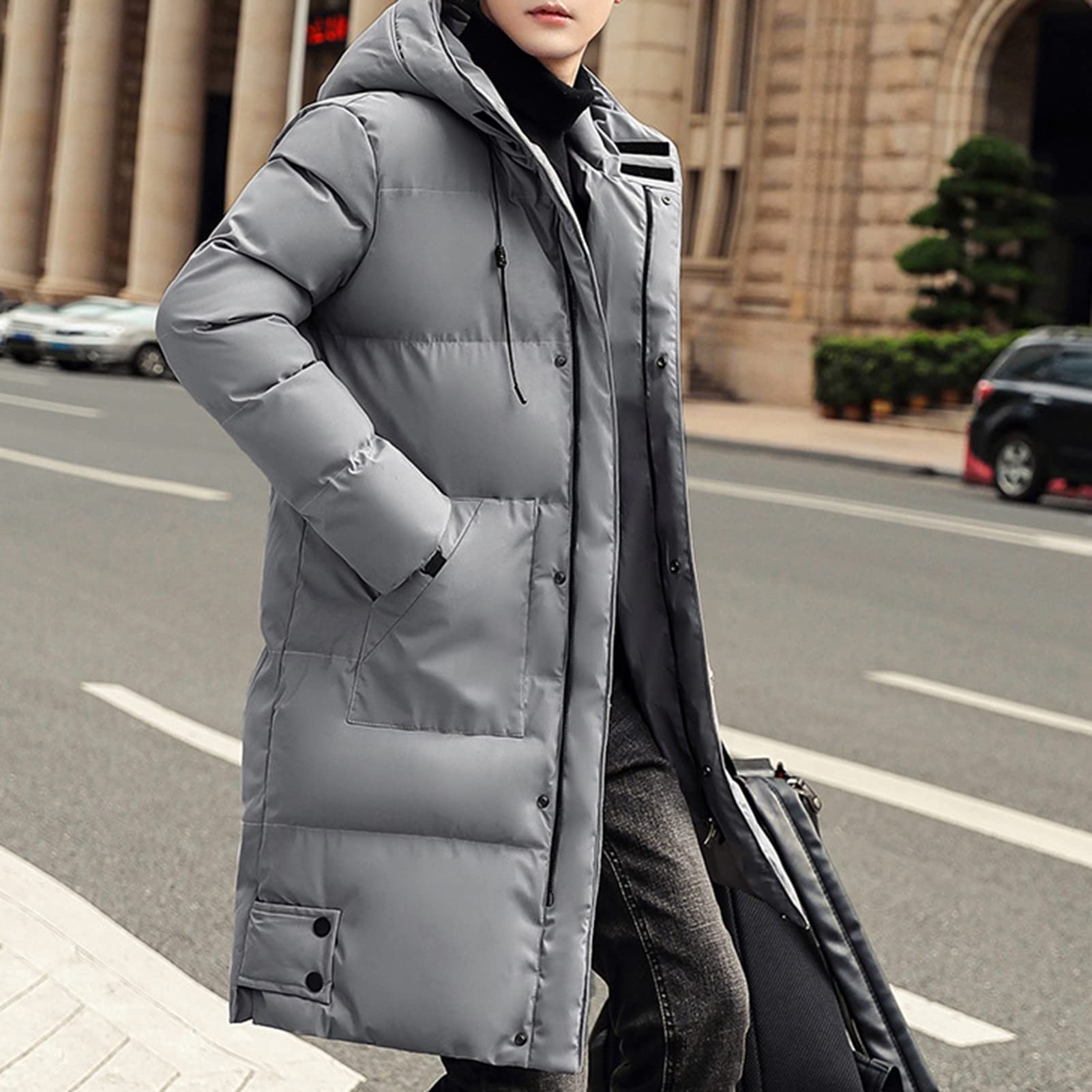 Cappotto lungo da uomo Inverno Piumino Giacca con cappuccio Addensato Cardigan Imbottito Caldo Plus Size Cappotto di Inverno Abbigliamento quotidiano