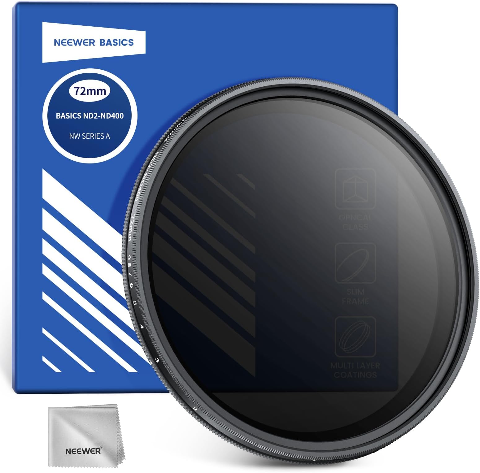 NEEWER Basics 72mm Variable ND Filter, ND2-400 1-9 Stops Light Reduction Rotatable Variable Neutral Density Filter with Anti Fingerprint Coating, Slim Frame for Camera Lens