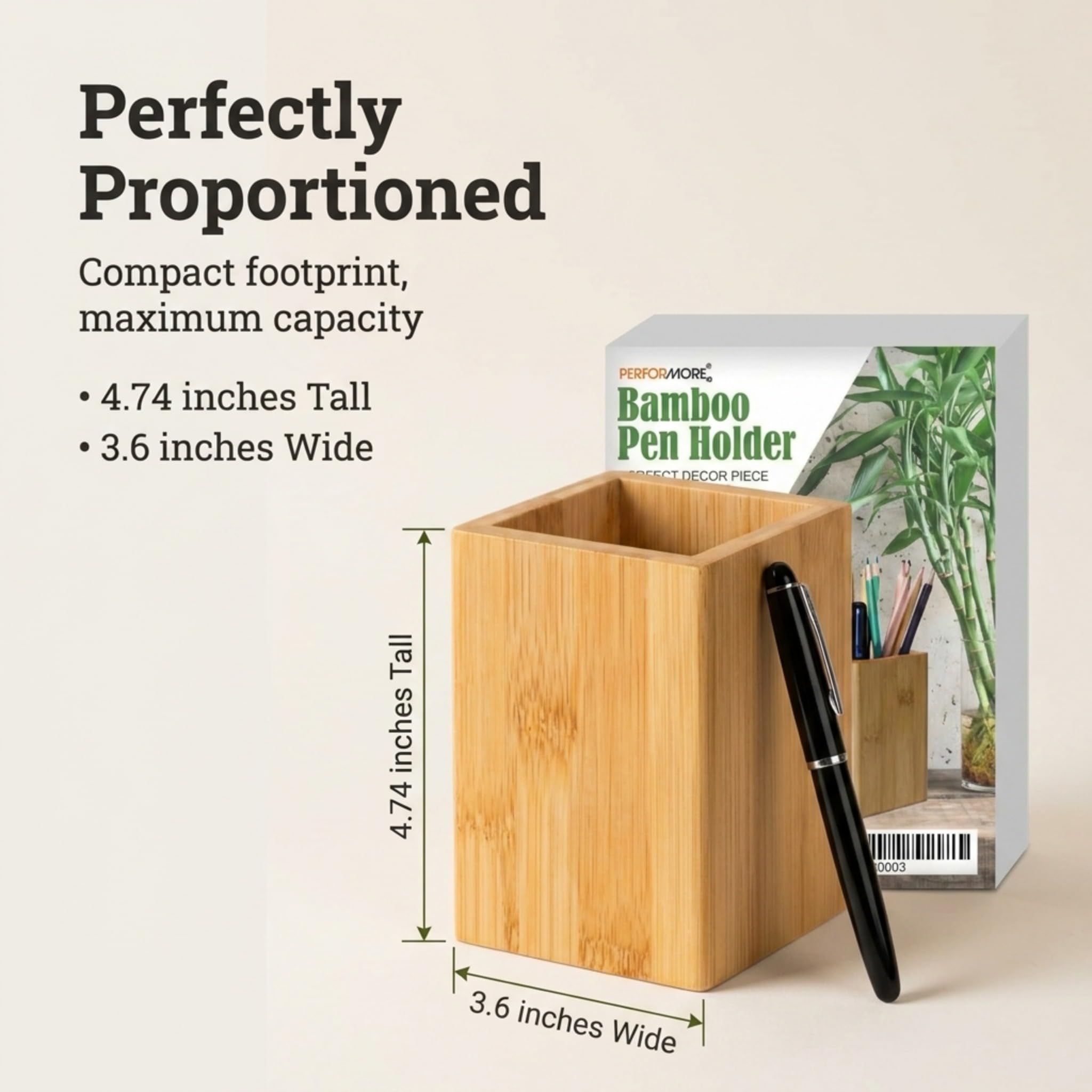 PERFORMORE Soporte de bambú para bolígrafos, organizador de escritorio de madera, caja de madera multiusos para lápices, brochas de maquillaje, accesorios de escritorio de madera para oficina en casa