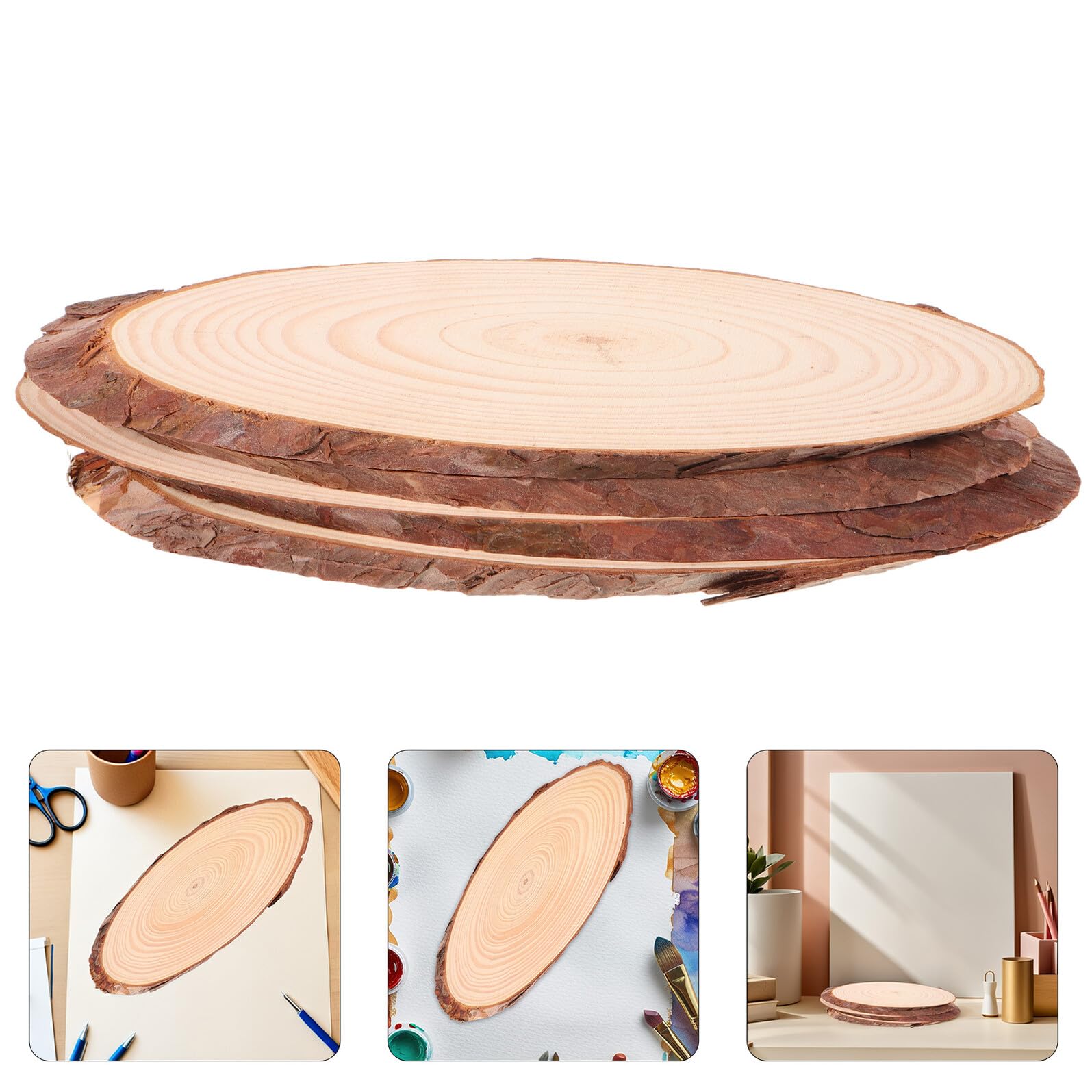 Hohopeti 4 Ovale Holzscheiben zum Basteln aus Unbehandeltem Holz mit Abgeschrägten Kanten für Kreative Projekte und Rustikale Tischdekoration im Atelier