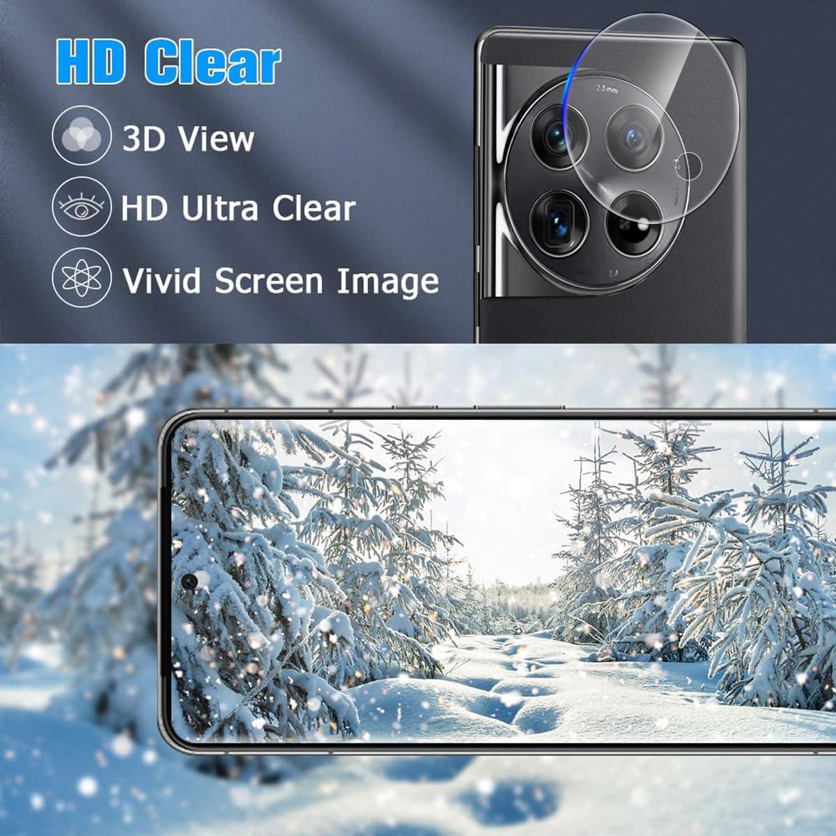 Protector de pantalla para OnePlus 12R, vidrio templado de dureza 9H con protector de lente de cámara, compatible con sensor de huellas dactilares, sin burbujas, resistente a los arañazos para OnePlus