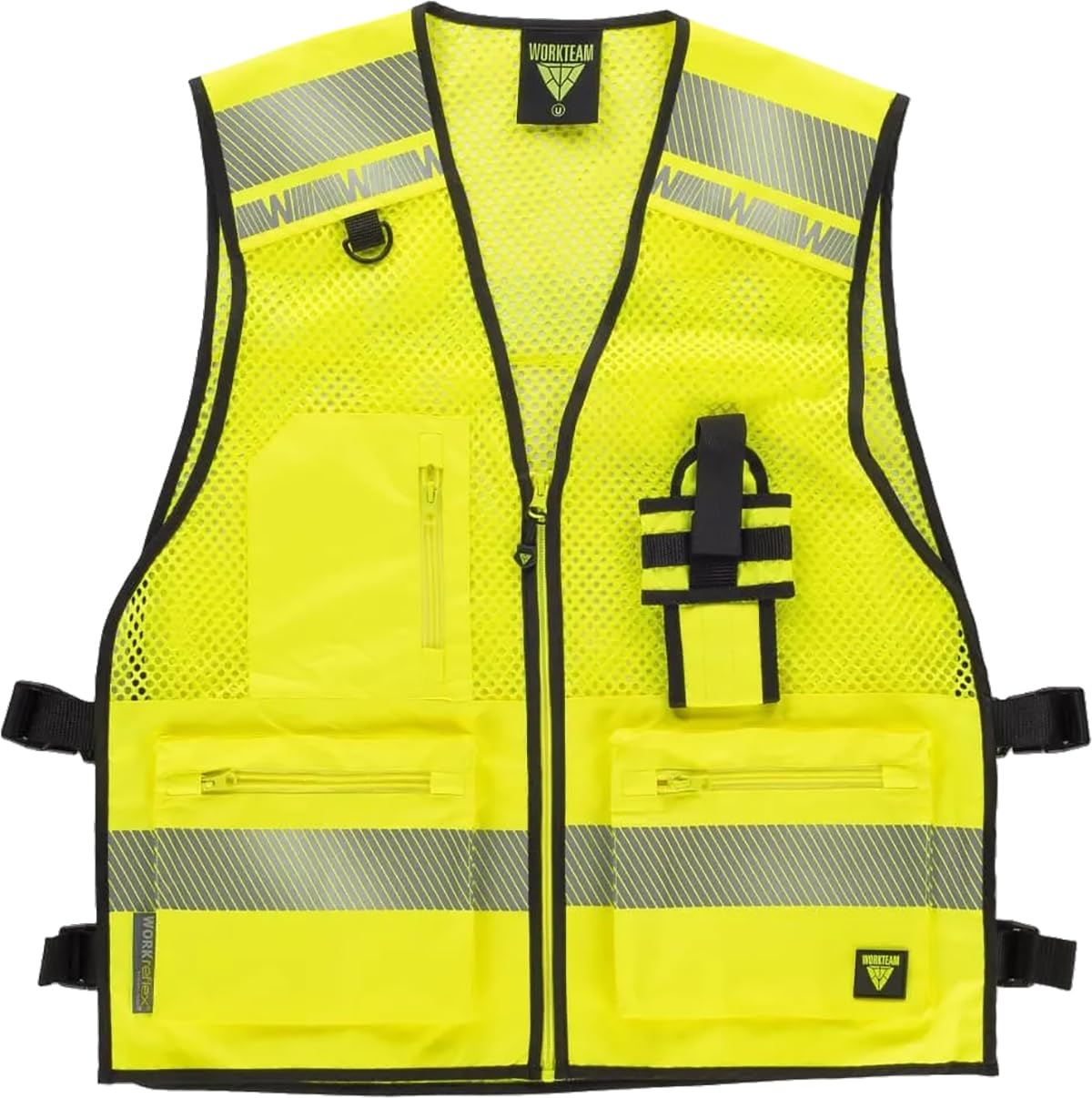 WORKTEAM Chaleco de Alta Visibilidad con Rejilla Transpirable, Cintas Reflectantes Segmentadas, Ajustes Laterales y Multibolsillos Unisex