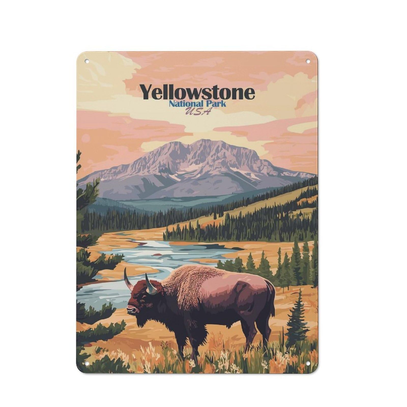 Junmoney Style-23 Vintage Tin Sign With Yellowstone National Park Poster Design 40X30cm, Vintage Cafe Wall Decor For Coffee Bar, Kitchen, Bistro Or Tea Corner
