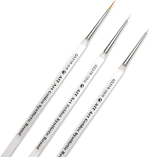 AIT Art - Juego de 3 pinceles de pintura redondos, tamaño miniatura 200, 100, 30, asas acrílicas con extremo biselado, hecho a mano en Estados