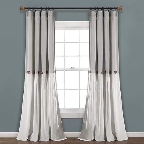 Lush Decor - Cortinas de lino con botones de estilo granja, panel individual, diseño plisado de dos tonos de 40pulgadas de ancho x 108pulgadas de