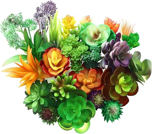 Paquete de 24 mini plantas suculentas artificiales sin maceta, suculentas falsas selecciones de plantas de plástico realistas para arreglos surtidos