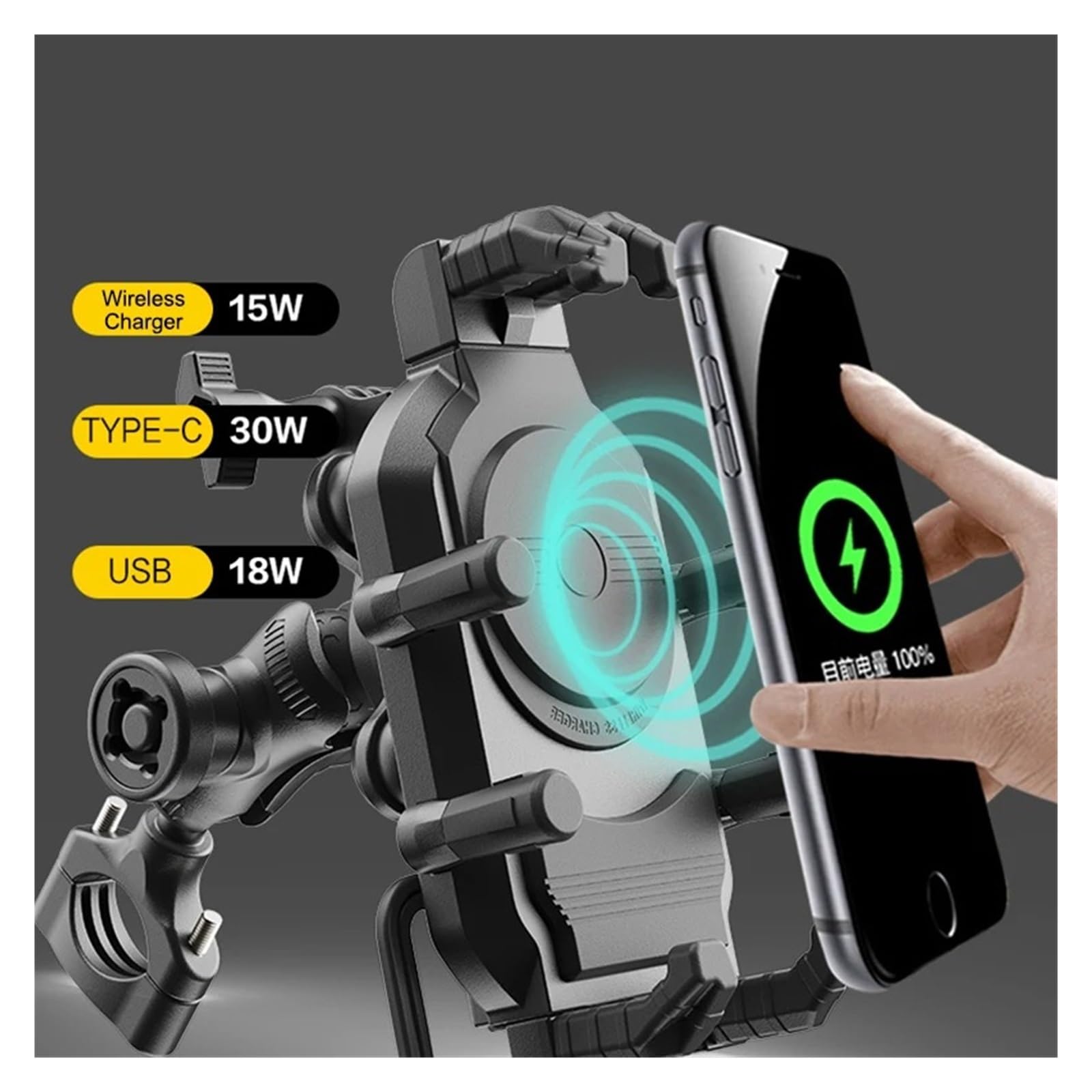 Nav Moto Supporto Supporto Per Manubrio Per Smartphone Antiurto Con Ricarica Wireless Fast Stand Da 15 W Antifurto Supporto Per Cellulare Da Bici Impermeabile(M)