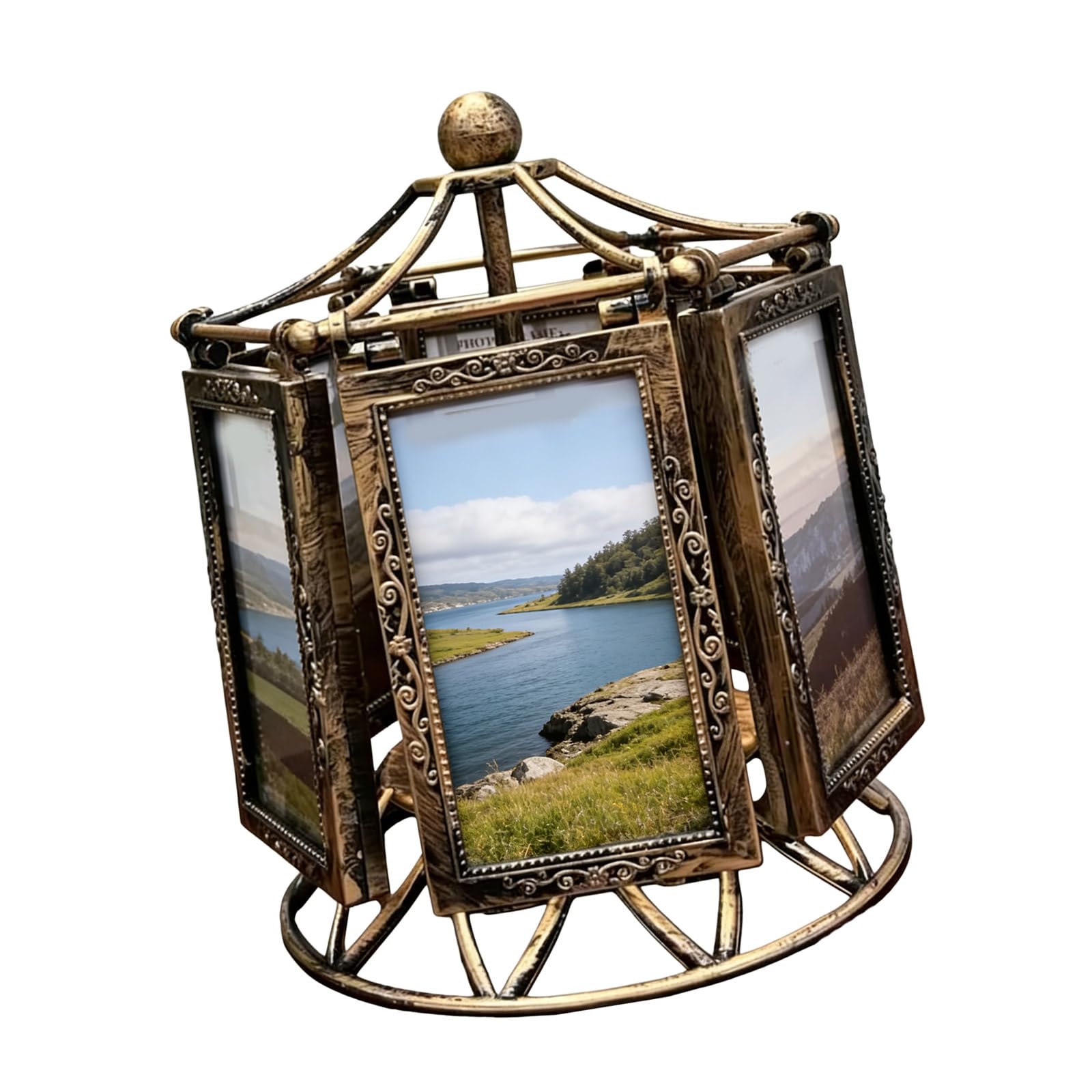 Buxuaaaa Rotatings Third Wheel Picture Frame Desktop Photo Display Carousels Picture Frame Music Box Holds 6 Small Photo Gift Rotatings Third Wheel