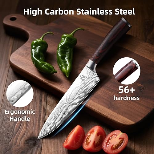 Miniatura 4 de Cuchillo de chef profesional  Cuchillo de cocina de acero inoxidable de alto carbono de 8 pulgadas con mango ergonómico de madera de Pakka para un