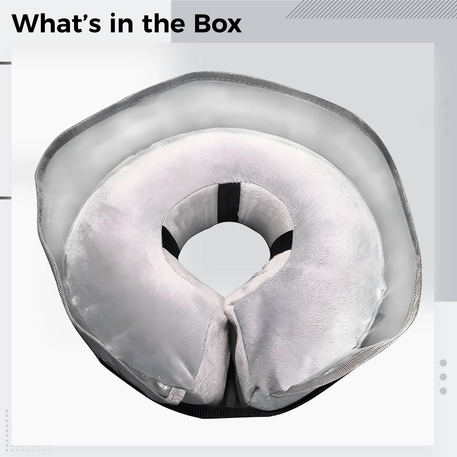 Aufblasbares Erholungshalsband für Haustiere, Größe L, 38 cm, Donut-Halskragen in Grau mit transparenter Schutzscheibe, weicher Stoff, Verstellbarer Leckschutz für Tiere