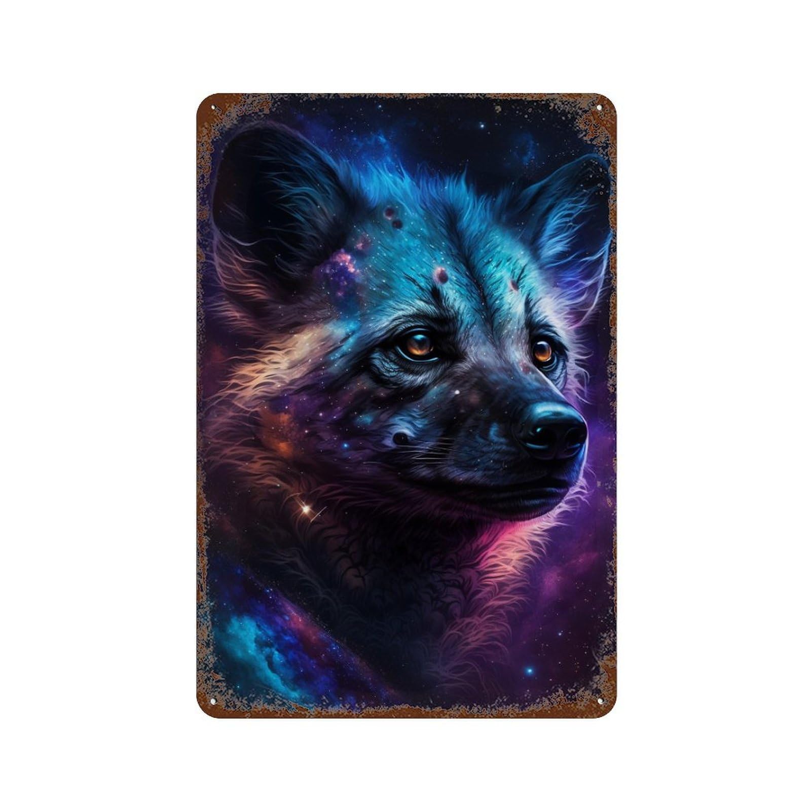 Cosmic Wolf Portrait-28 Rustic Tin Plaque 11.8"x7.9", Rustic Home Decor for Office, Studio And Wall Decor