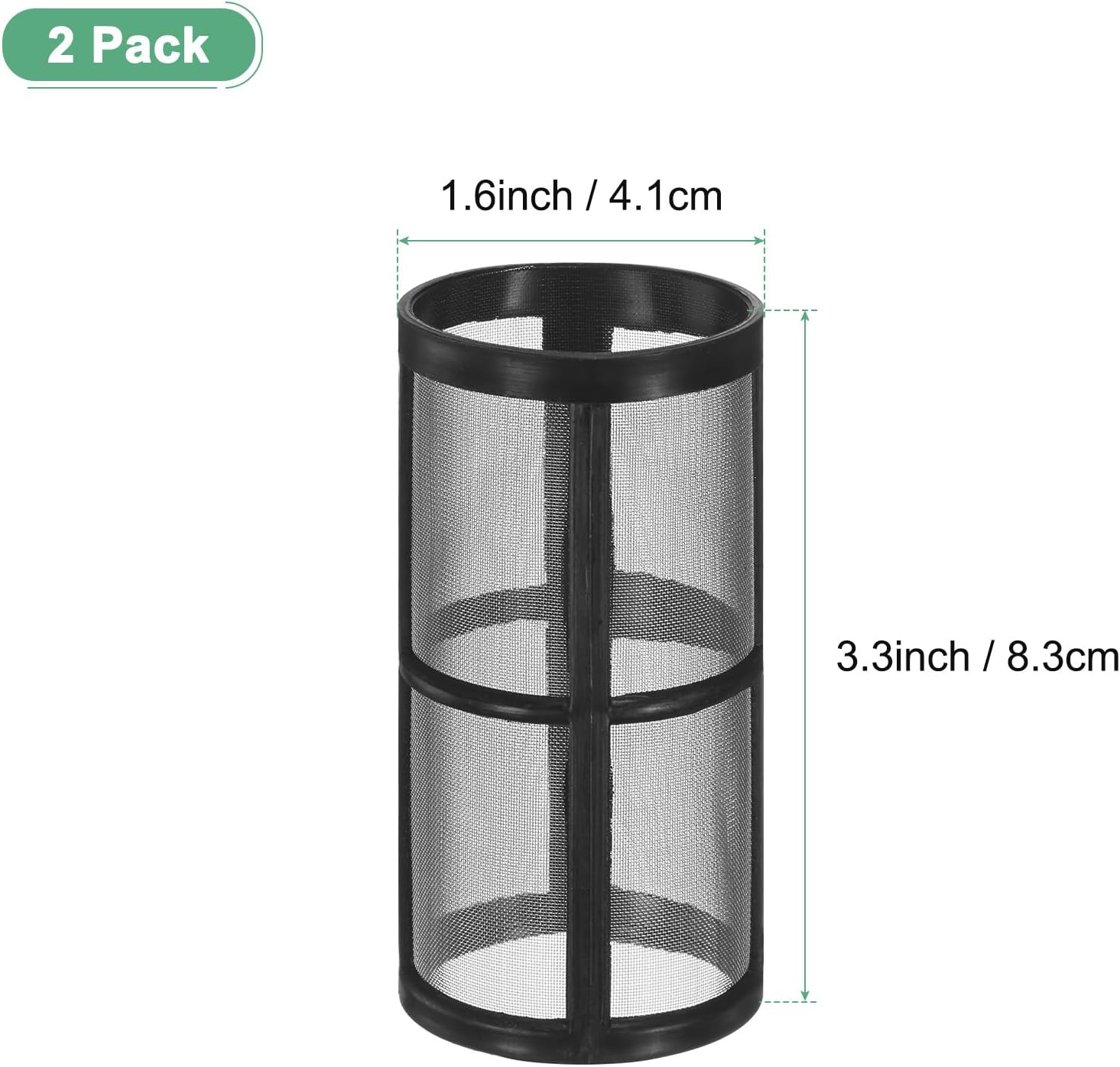 M METERXITY 2-Pack 100 Mesh Stainless Steel Filter Screen, Reusable Water Pump Strainer Replacement for Sediment Filter T Strainer, Inline Water Filter Accessory [Black]