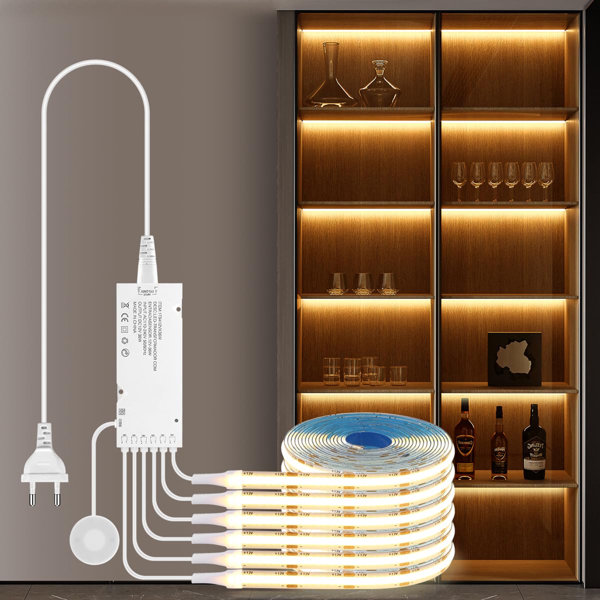 COB LED Strip Cabinet Lights Dimmbar Penetrating Touch Controls für Vitrinen Schränke warmes Licht 1M