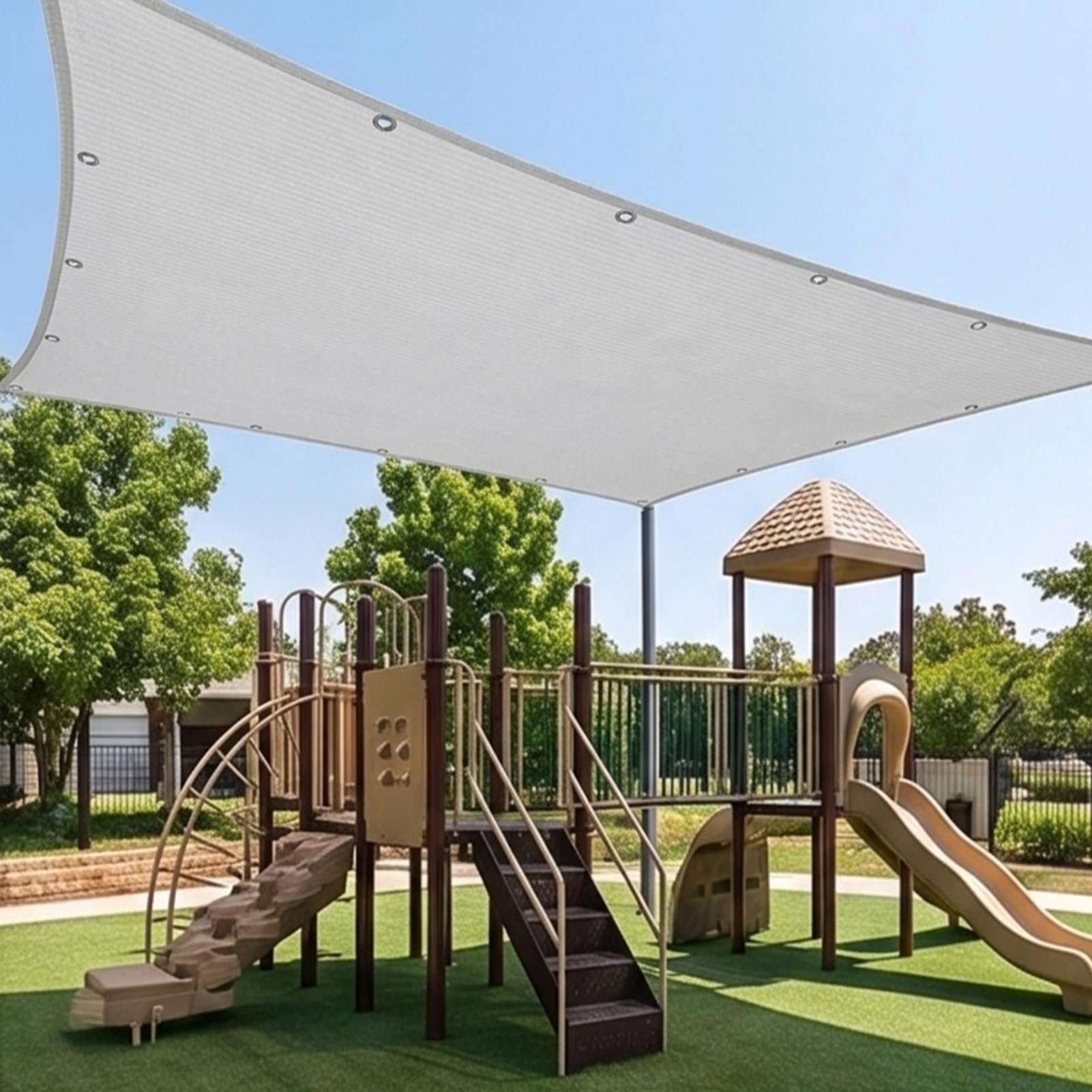 Żagiel Przeciwsłoneczny HDPE Prostokątny 210 x 515 cm Oddychający HDPE Oddychający Oczka Ze Stali Nierdzewnej Dla Patio, Dziedzińca I Basenu, Biały
