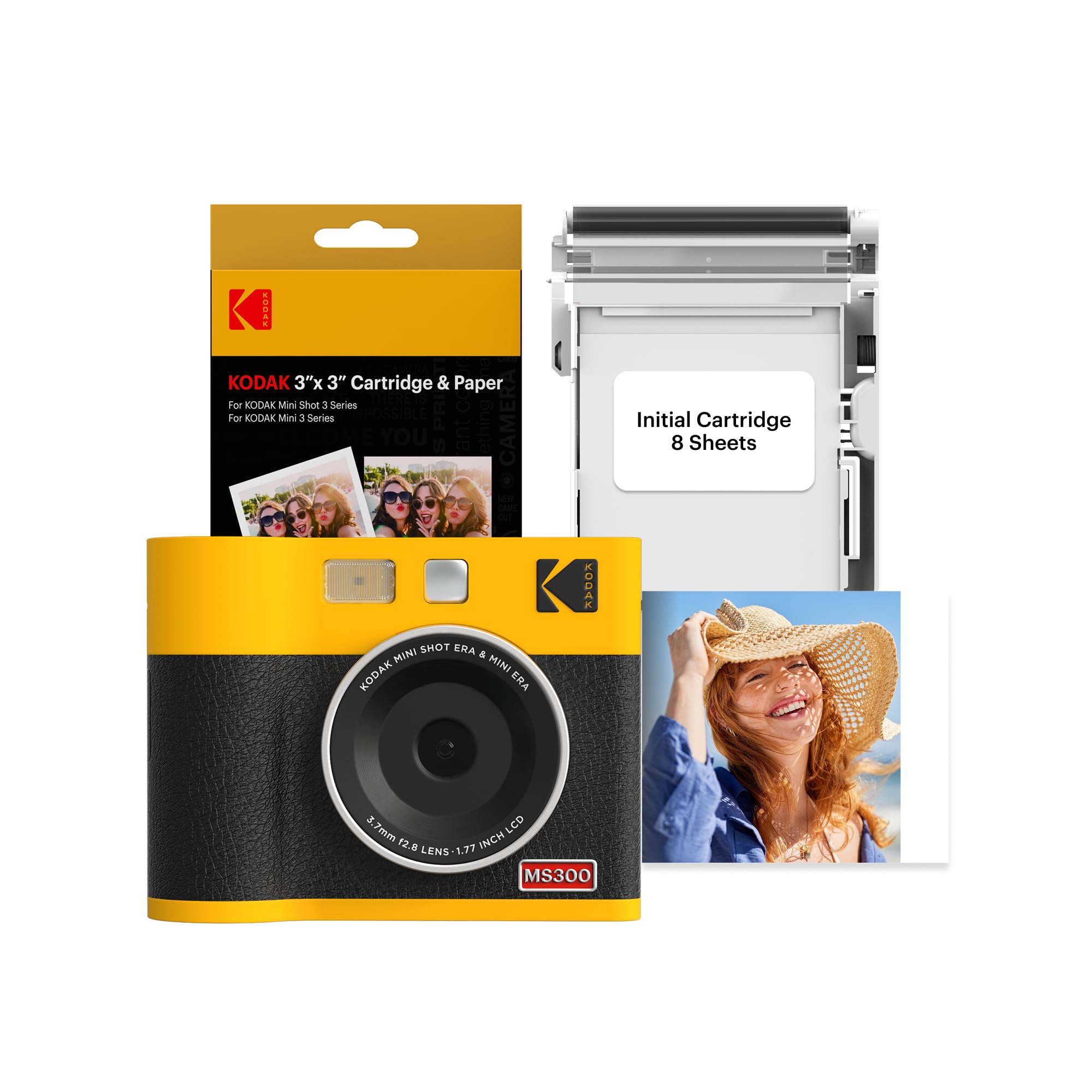 KODAK Mini Shot 3 ERA 3x3” Instant Digital Camera & Photo Printer, 38 Sheets, 2-in-1 Portable Print Camera, Bluetooth Smartphone Printer for iPhone & Android, 4PASS Dye Sublimation, Yellow