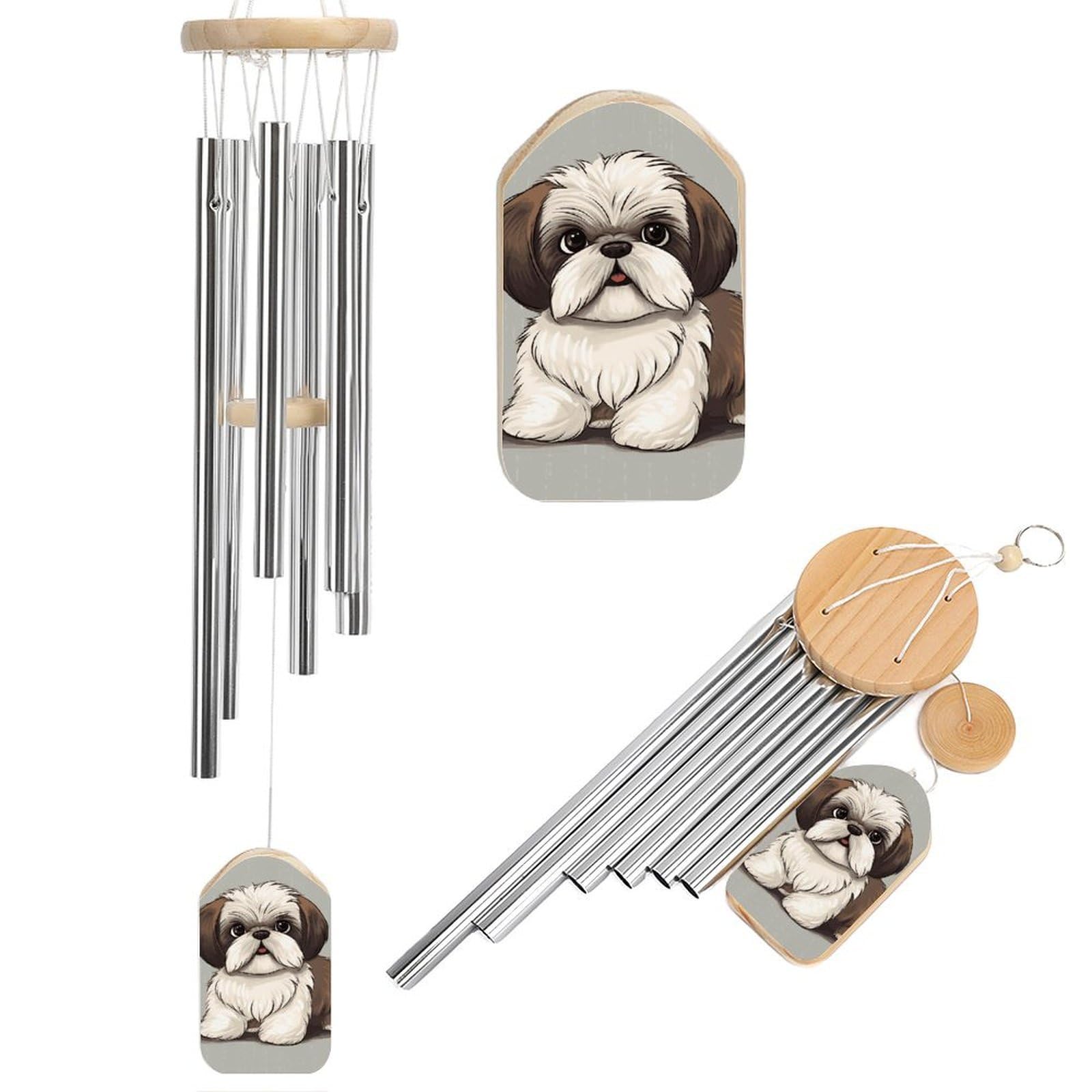 Shih Tzu Dog Wind Chimes for Outside House Warming Gifts, Deep Tone Soothing Melodic Tones Windchimes, Memorial Wind Chime for Home Garden Decoration Aluminium Large Wind Chimes