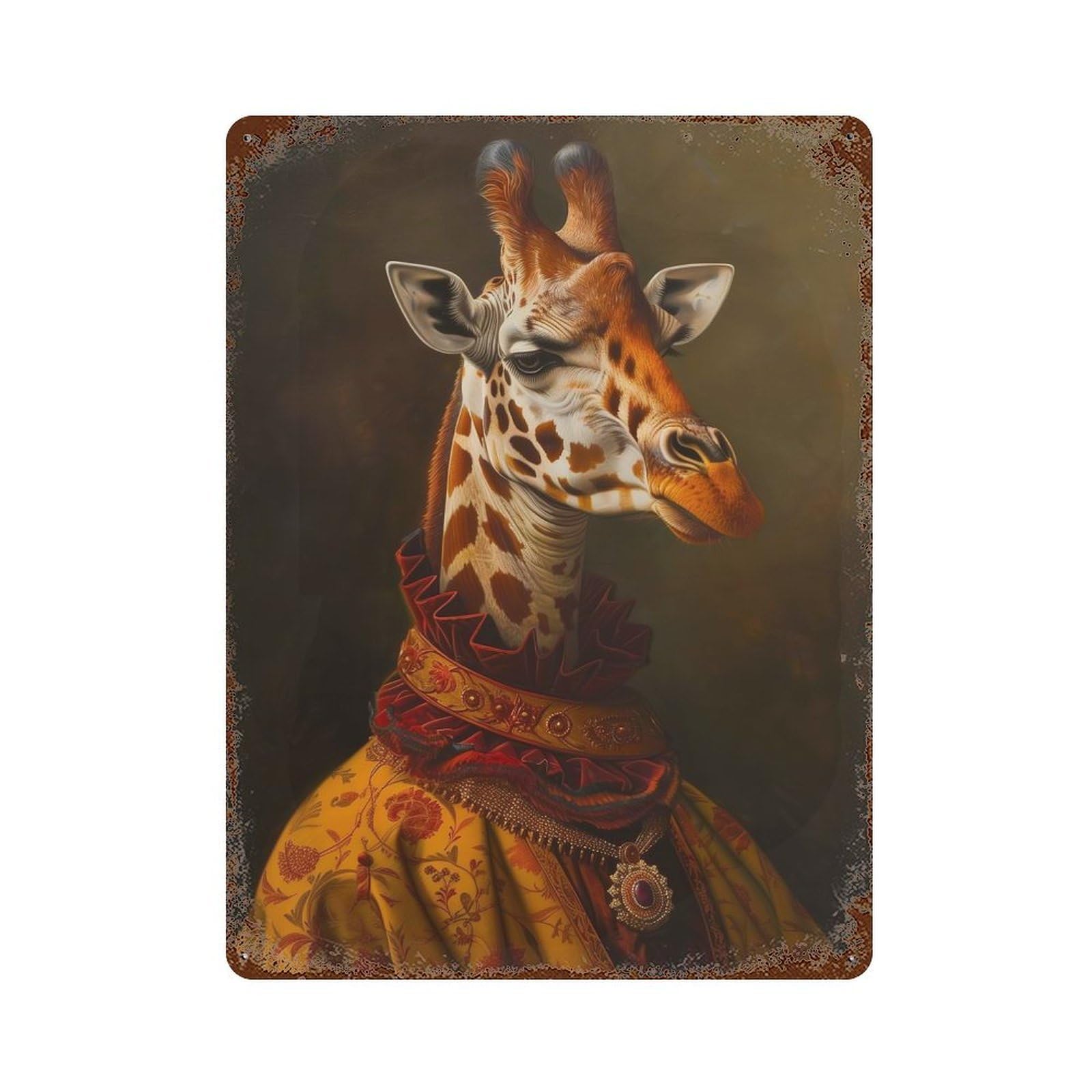 Garage Style Medieval Giraffe Portrait Aged Metal Wall Plaque 15.7"x11.8", Farmhouse Wall Decor for Bar And Workshop